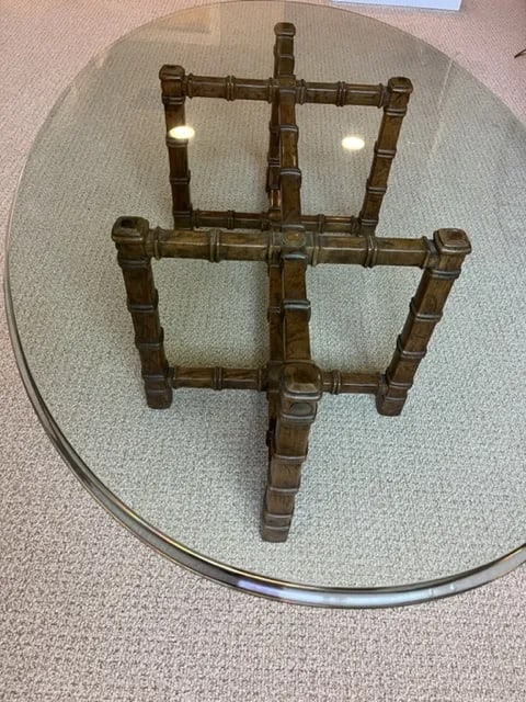 1970s Drexel Heritage Faux Bamboo Oval Glass Coffee Table - 6