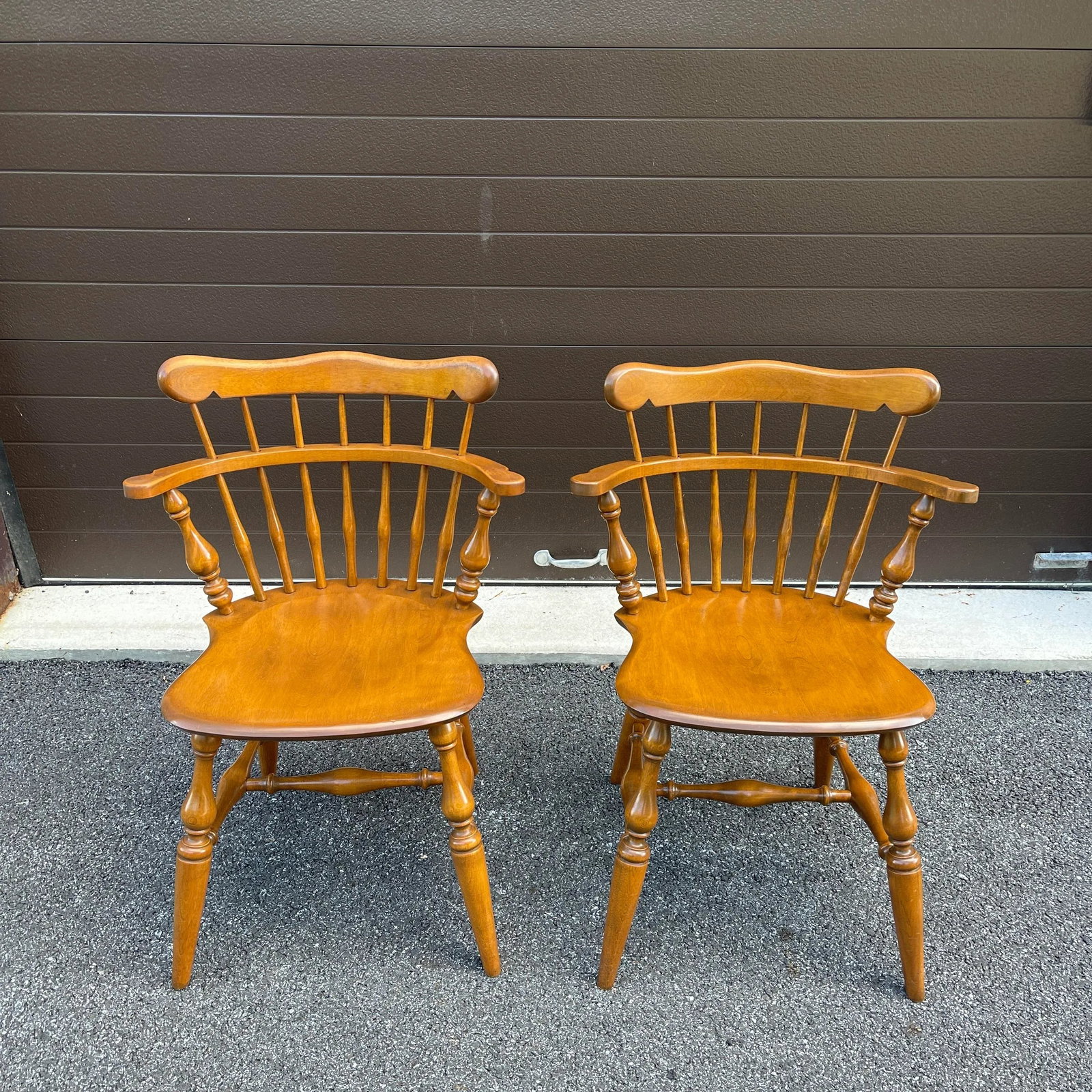Vintage Ethan Allen Baumritter Heirloom Maple Comb Back Windsor Mate's Dining Chairs - a Pair - 13