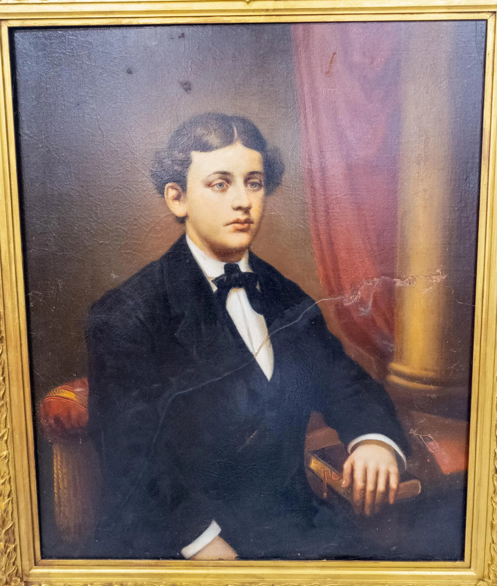 19th Century American School Portrait Painting of a Boy in Gold Frame - 2