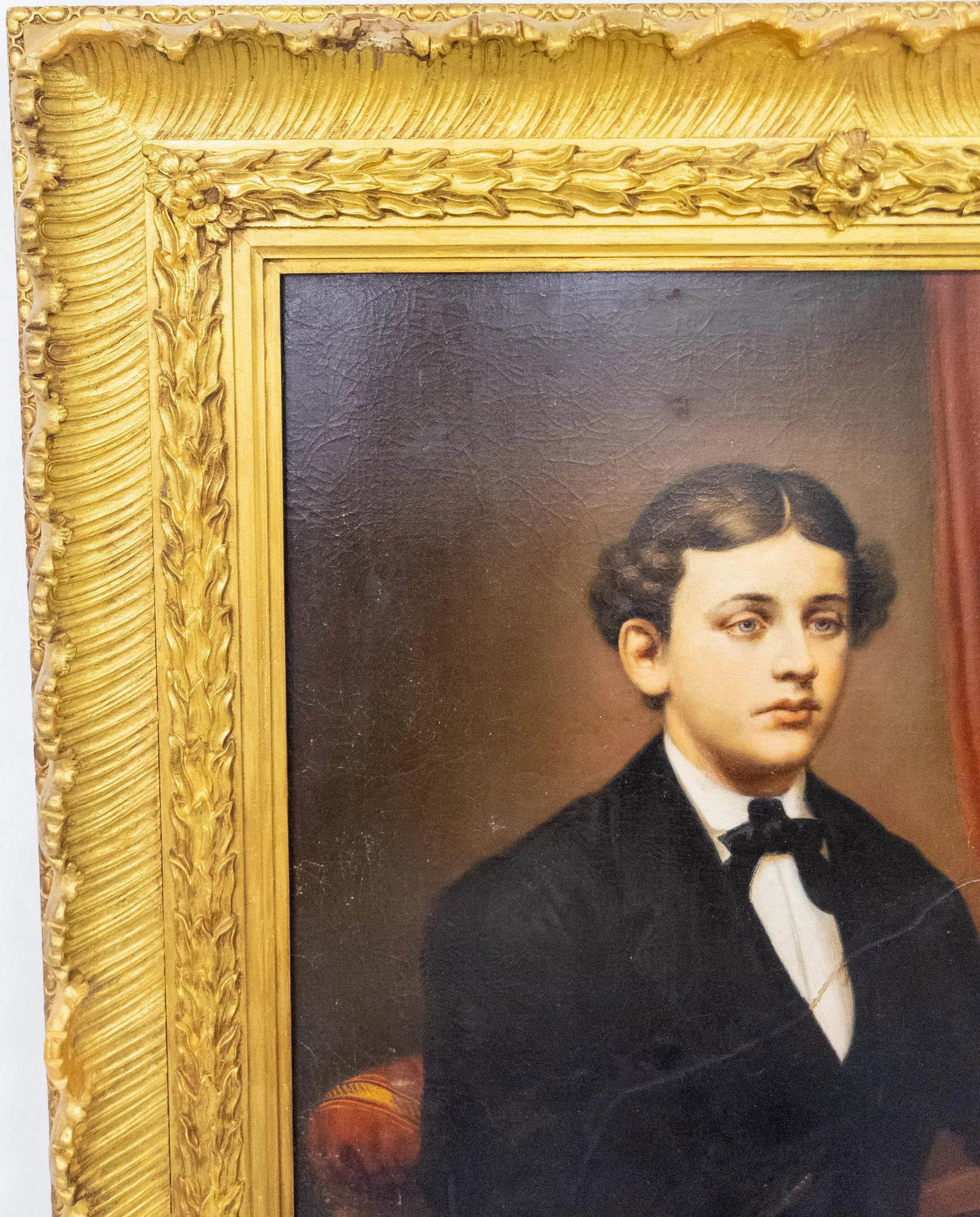 19th Century American School Portrait Painting of a Boy in Gold Frame - 3