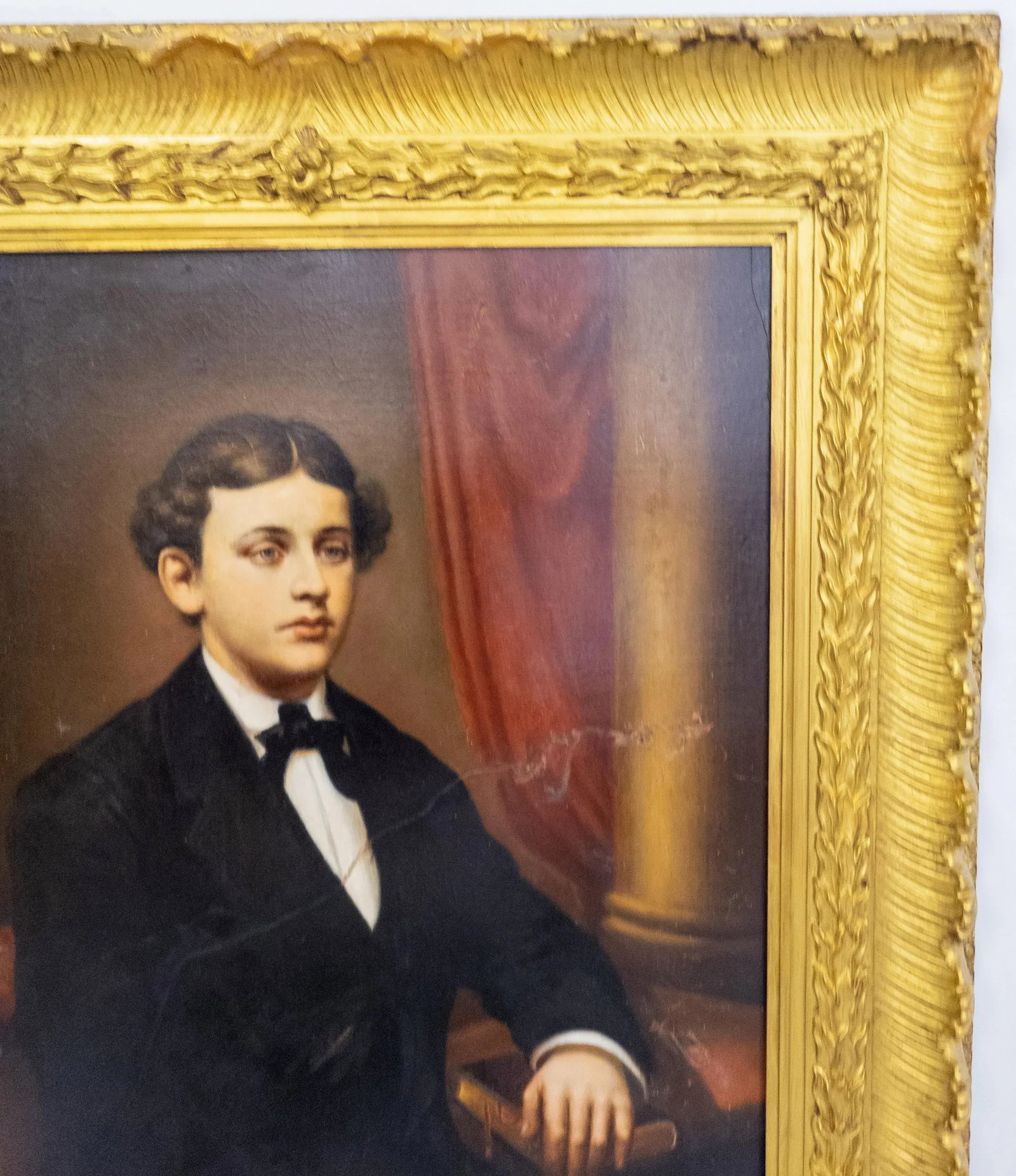 19th Century American School Portrait Painting of a Boy in Gold Frame - 4