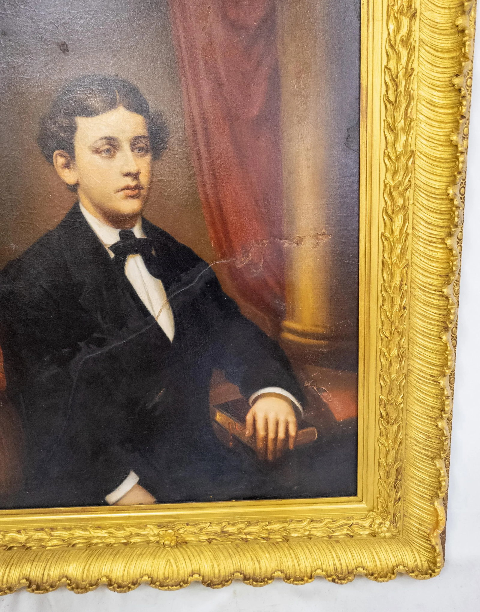 19th Century American School Portrait Painting of a Boy in Gold Frame - 5