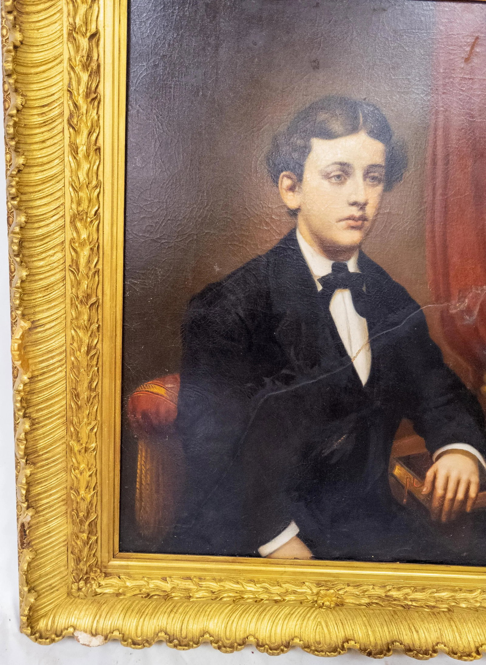 19th Century American School Portrait Painting of a Boy in Gold Frame - 6
