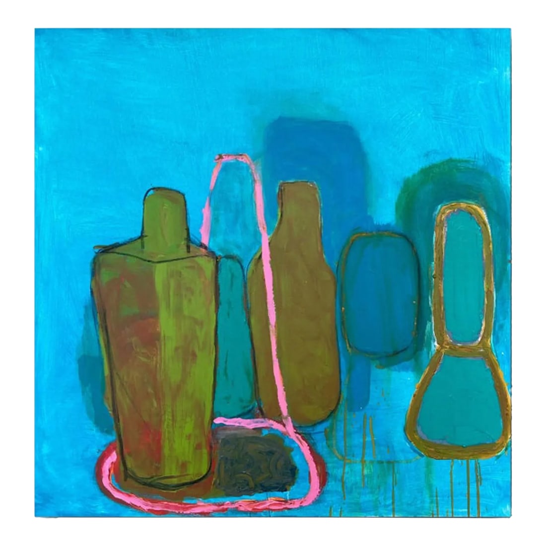 Family Portrait II Contemporary Abstract Still Life Painting by Guy Lyman: In my paintings, I use a variety of media - nearly always oil and acrylic, but often wax, watercolor pencil, tar and other materials. This series of paintings is primarily about the surface and