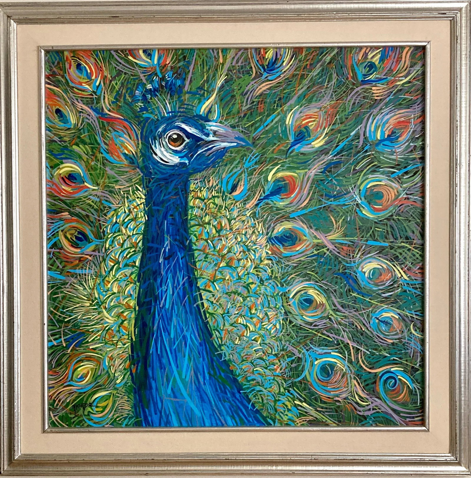 Peacock Framed Acrylic Painting by Egyptian Artist M.Khedr - 13