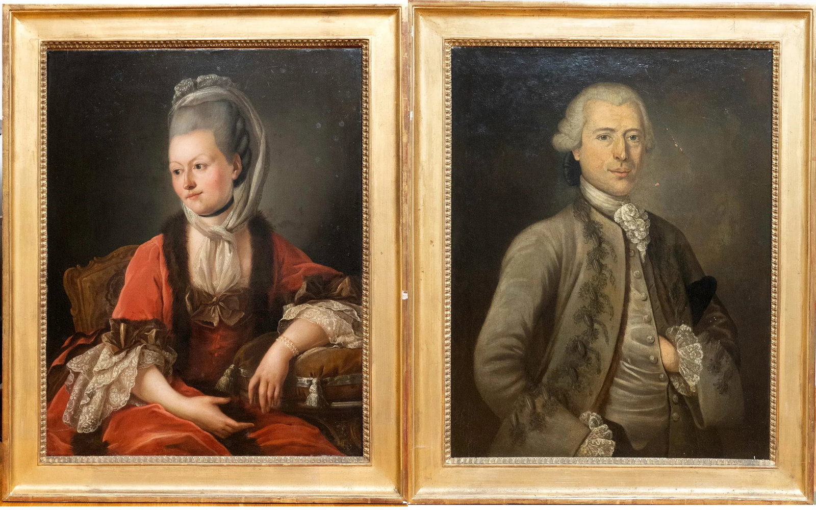 Antique Portrait Oil Paintings by French Artist Jean Girardet, Framed - Set of 2 - 9