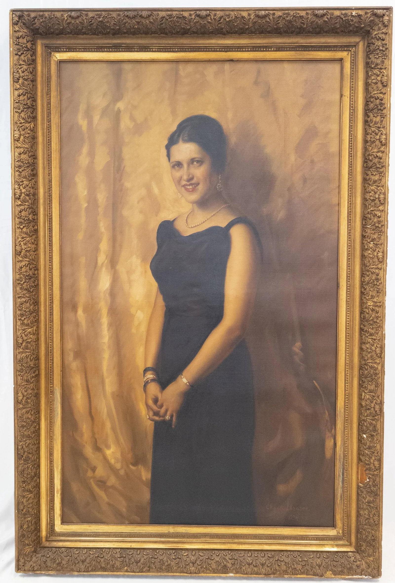 Large 1930's Full Length Portrait Painting of a Lady, Signed, Brown University Label - 13