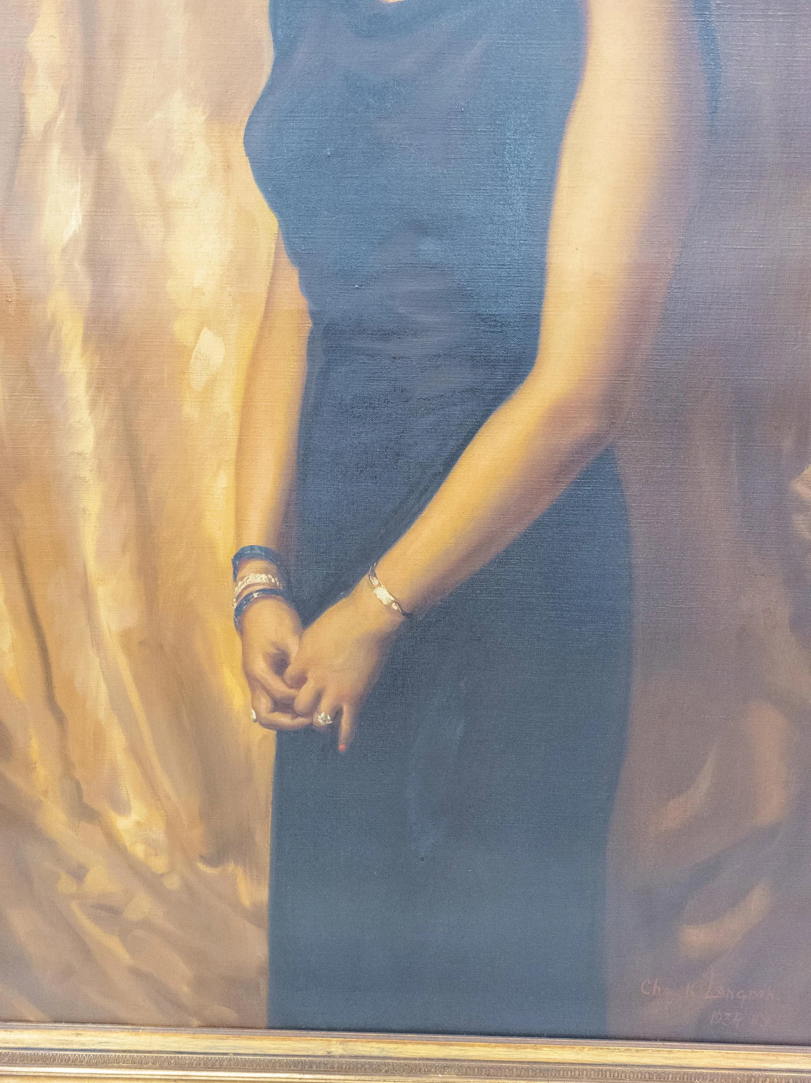 Large 1930's Full Length Portrait Painting of a Lady, Signed, Brown University Label - 4