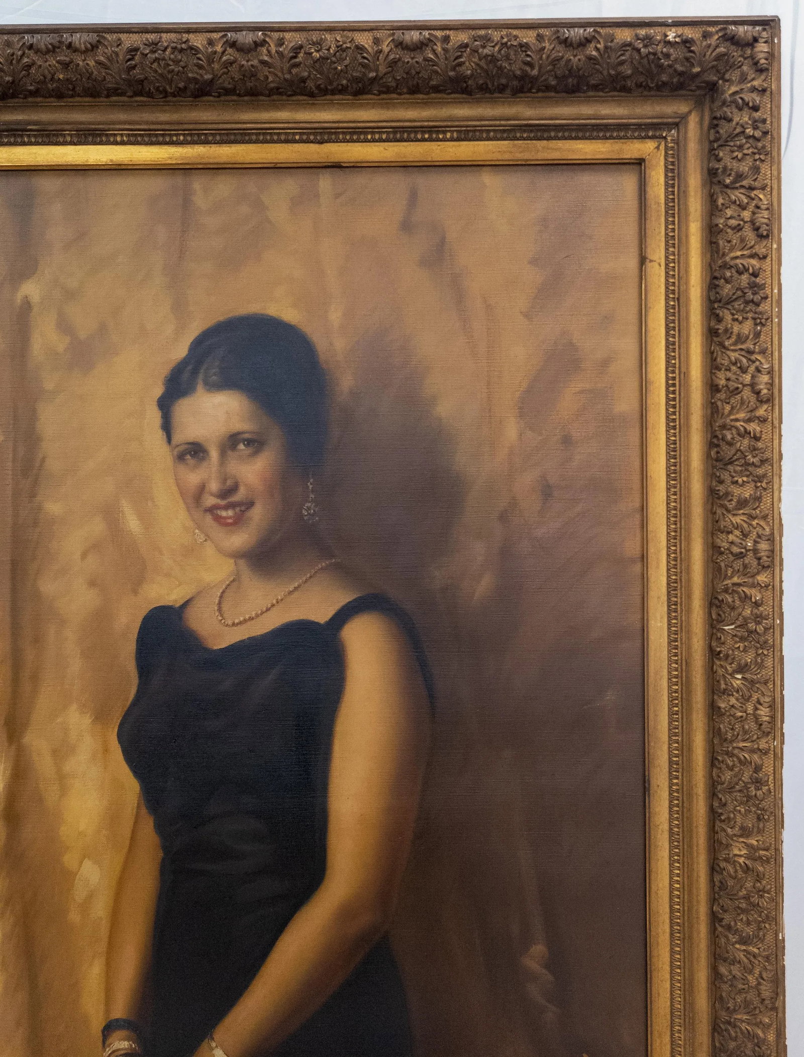 Large 1930's Full Length Portrait Painting of a Lady, Signed, Brown University Label - 7