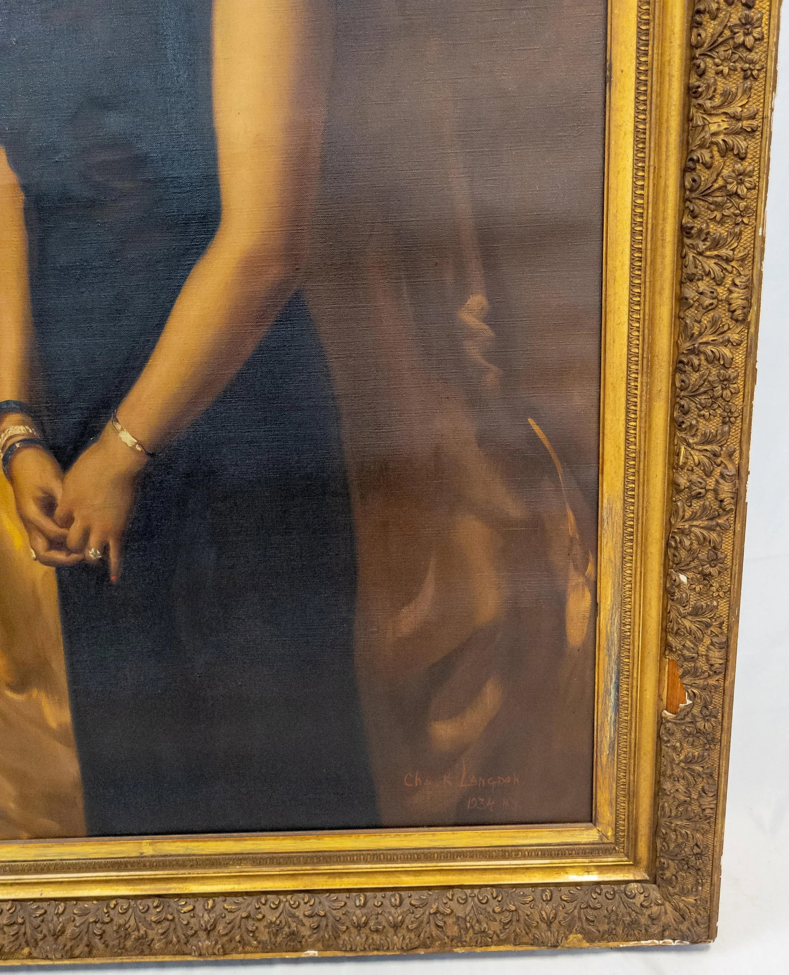 Large 1930's Full Length Portrait Painting of a Lady, Signed, Brown University Label - 8