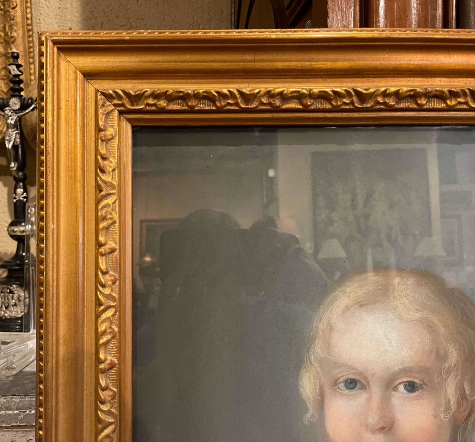 Late 19th Century French Young Girl With Bird Pastel Portrait in Gilt Frame - 6