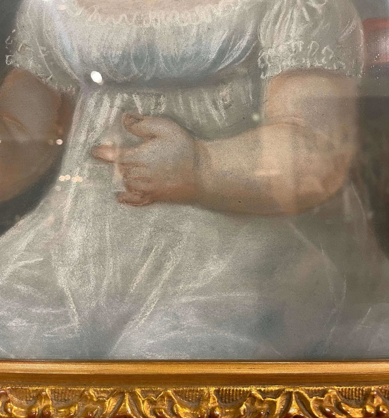 Late 19th Century French Young Girl With Bird Pastel Portrait in Gilt Frame - 8
