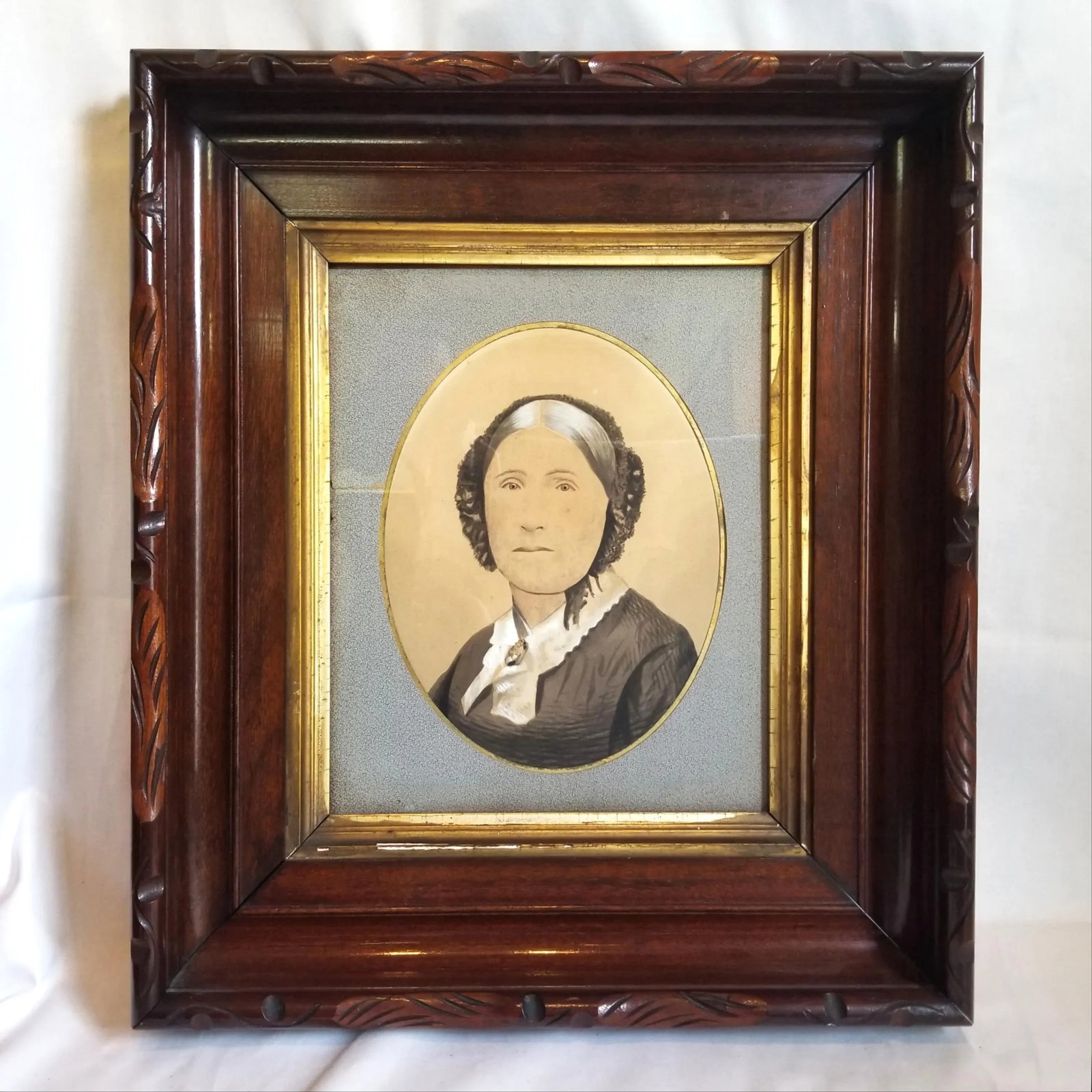 Late 19th Century Primitive Americana Portrait Paintings of a Man and Woman, Framed - Set of 2 - 4