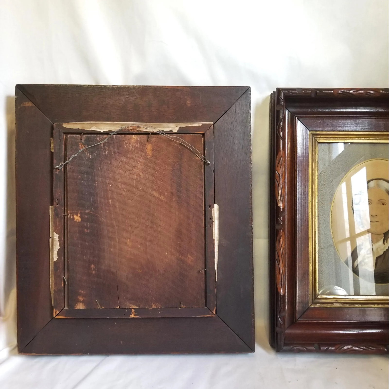 Late 19th Century Primitive Americana Portrait Paintings of a Man and Woman, Framed - Set of 2 - 9