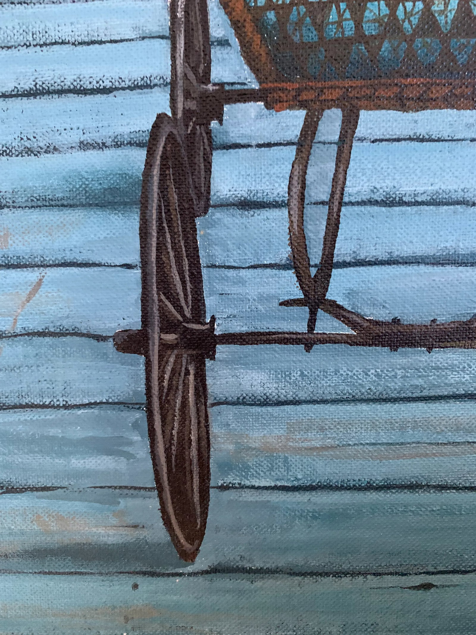 Vintage Painting of Wicker Carriage With Parasol, Framed - 10