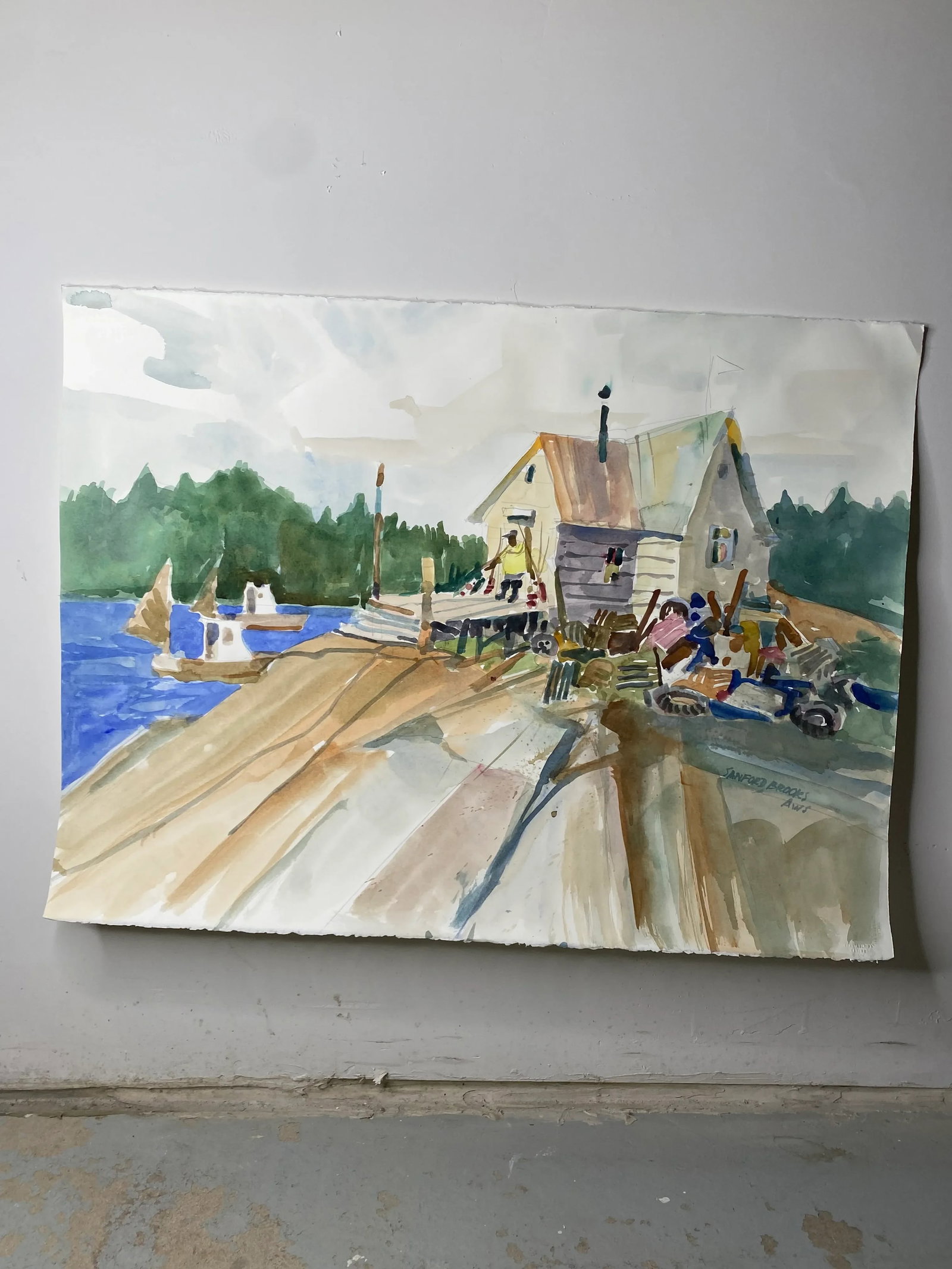 1980s Expressionist Maine Landscape Watercolor Painting by Sanford Brooks - 8