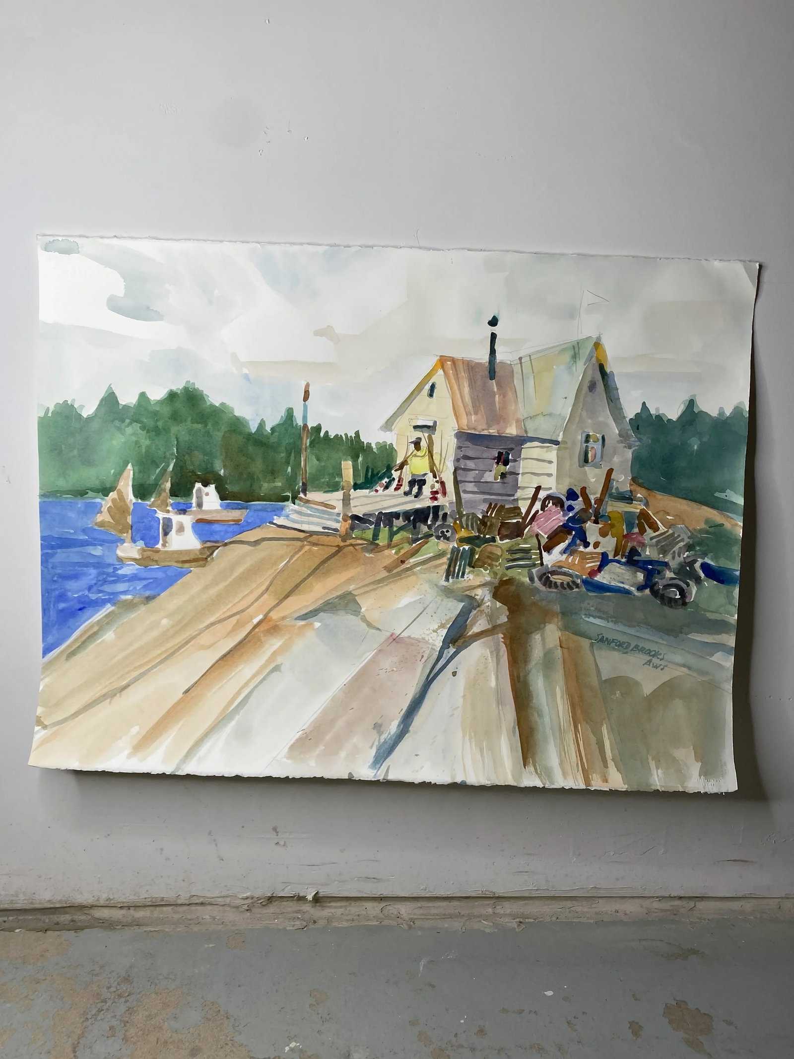 1980s Expressionist Maine Landscape Watercolor Painting by Sanford Brooks - 9