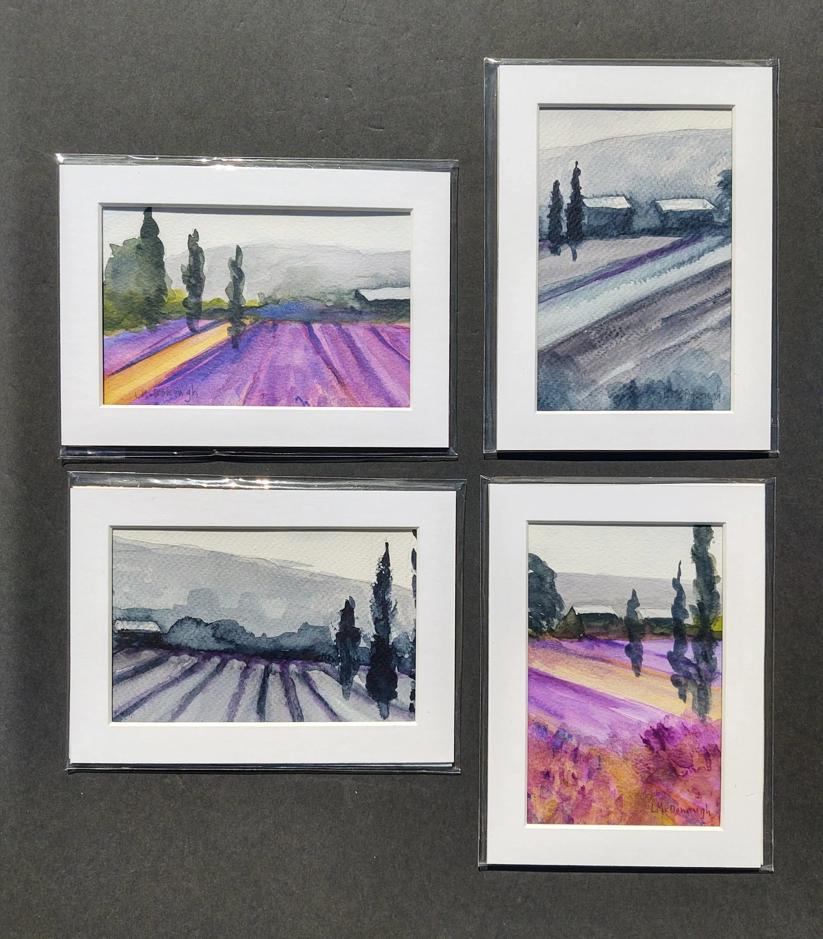 Lavender Fields Contemporary Impressionist Style Landscape Watercolor Paintings by Linda McDonough - 12