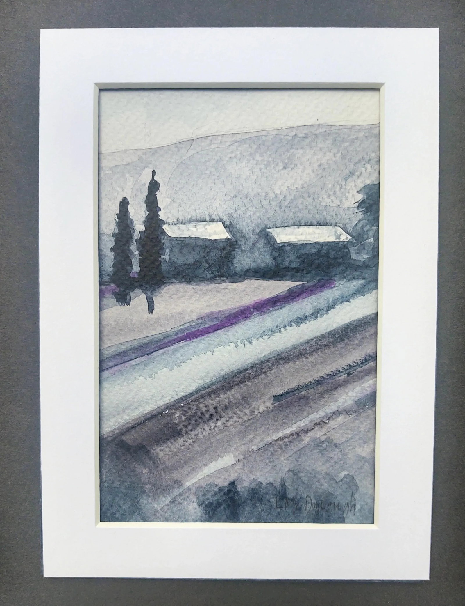 Lavender Fields Contemporary Impressionist Style Landscape Watercolor Paintings by Linda McDonough - 3