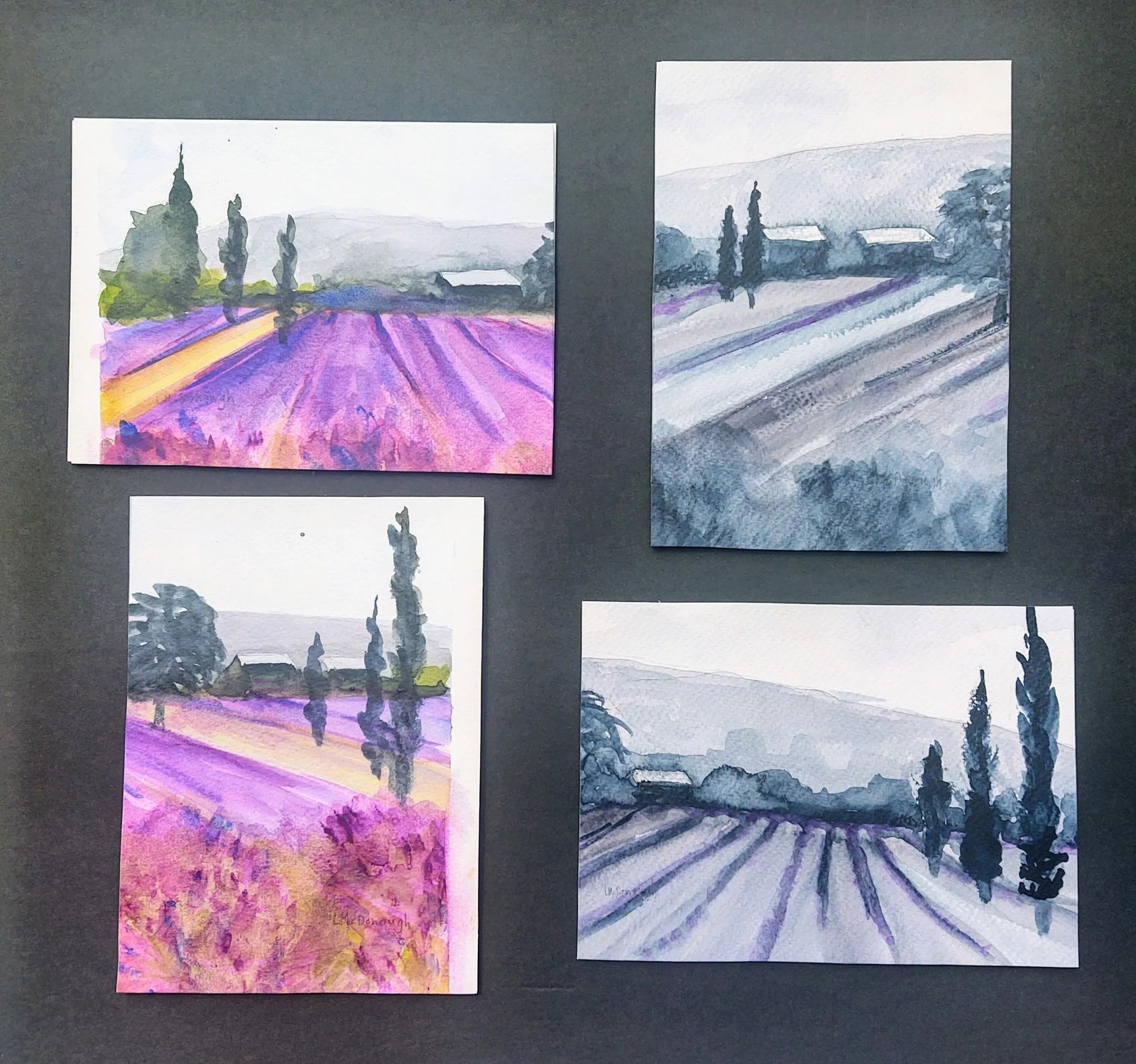 Lavender Fields Contemporary Impressionist Style Landscape Watercolor Paintings by Linda McDonough - 6
