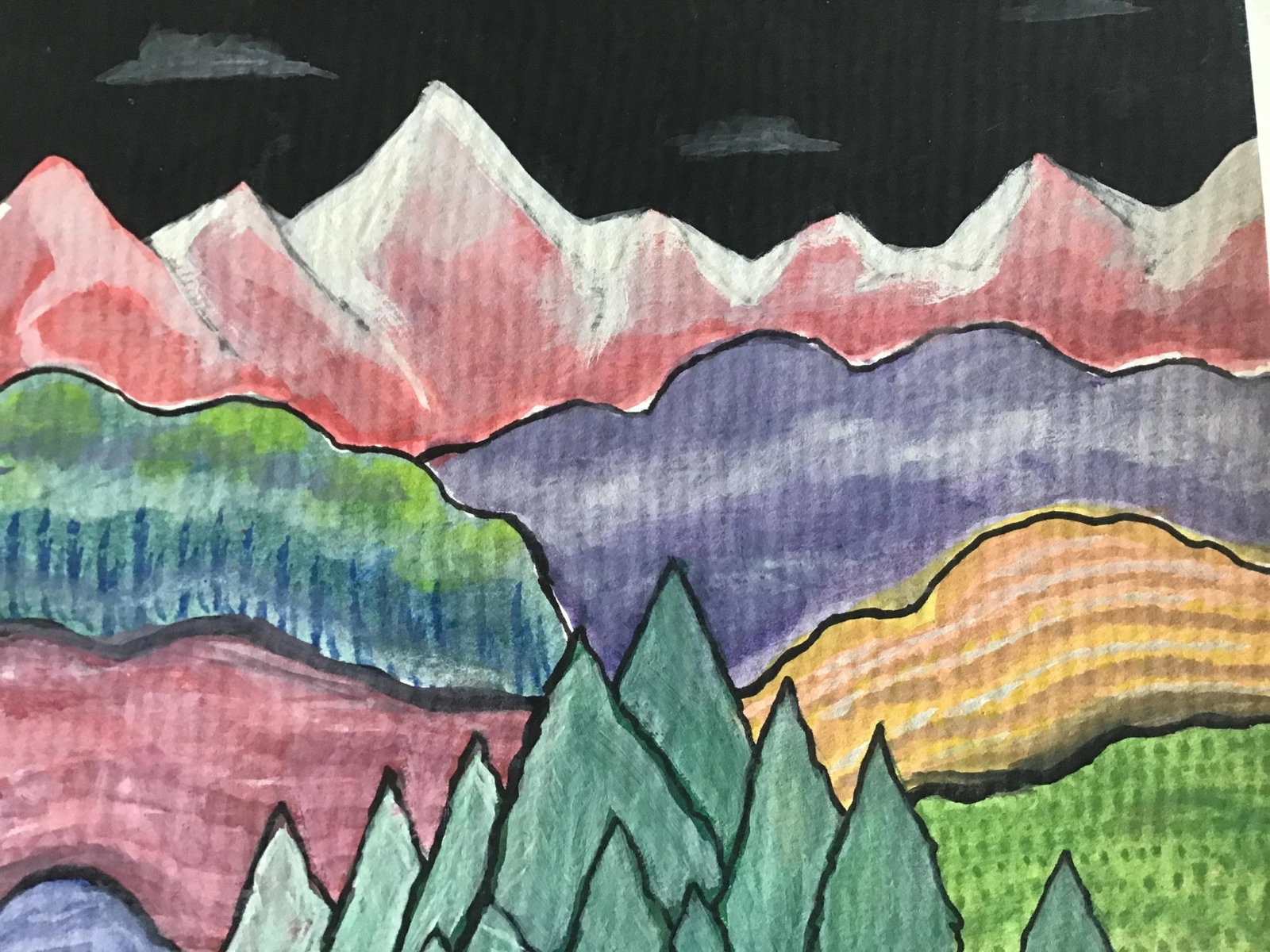 Night Mountains Abstract Landscape Acrylic Painting on Watercolor Paper by CL Auker - 3