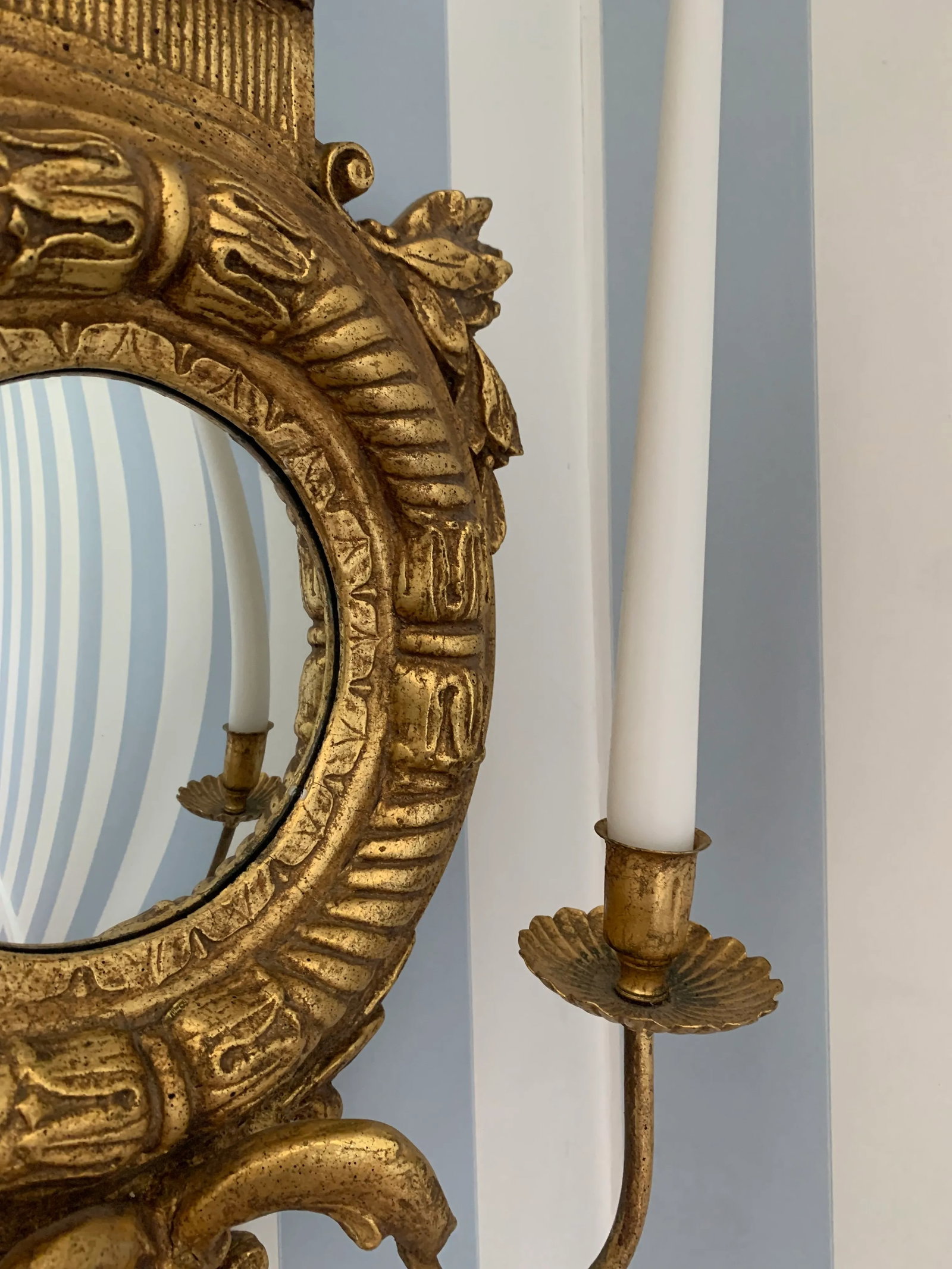 Pair of Federal Eagle Candle Convex Mirror Sconces - 4
