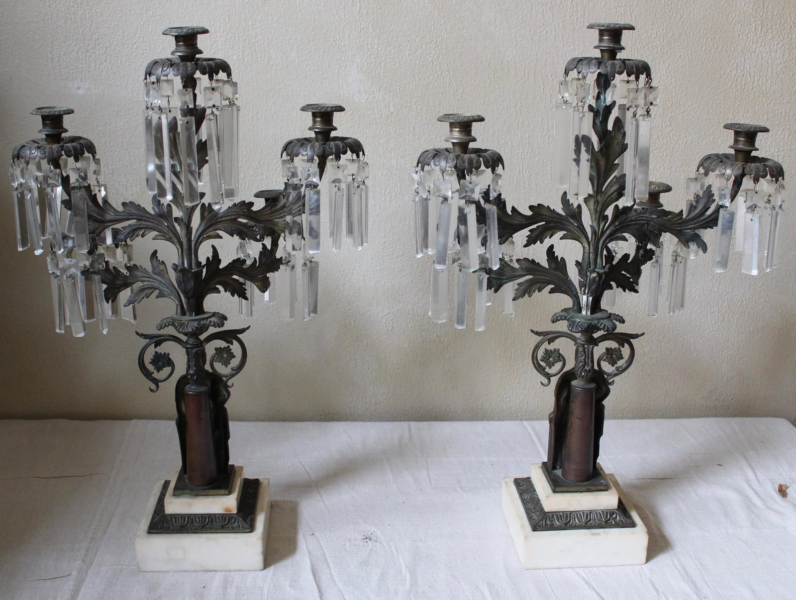 Bronze, Marble, and Crystal Candelabras - A Pair - 10