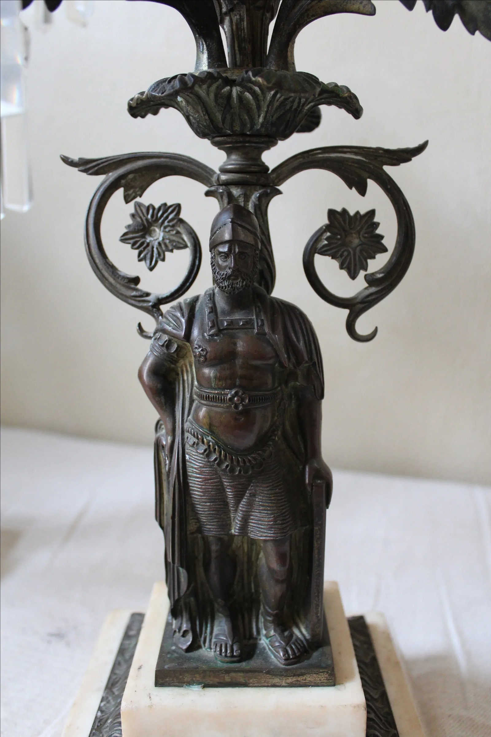 Bronze, Marble, and Crystal Candelabras - A Pair - 3