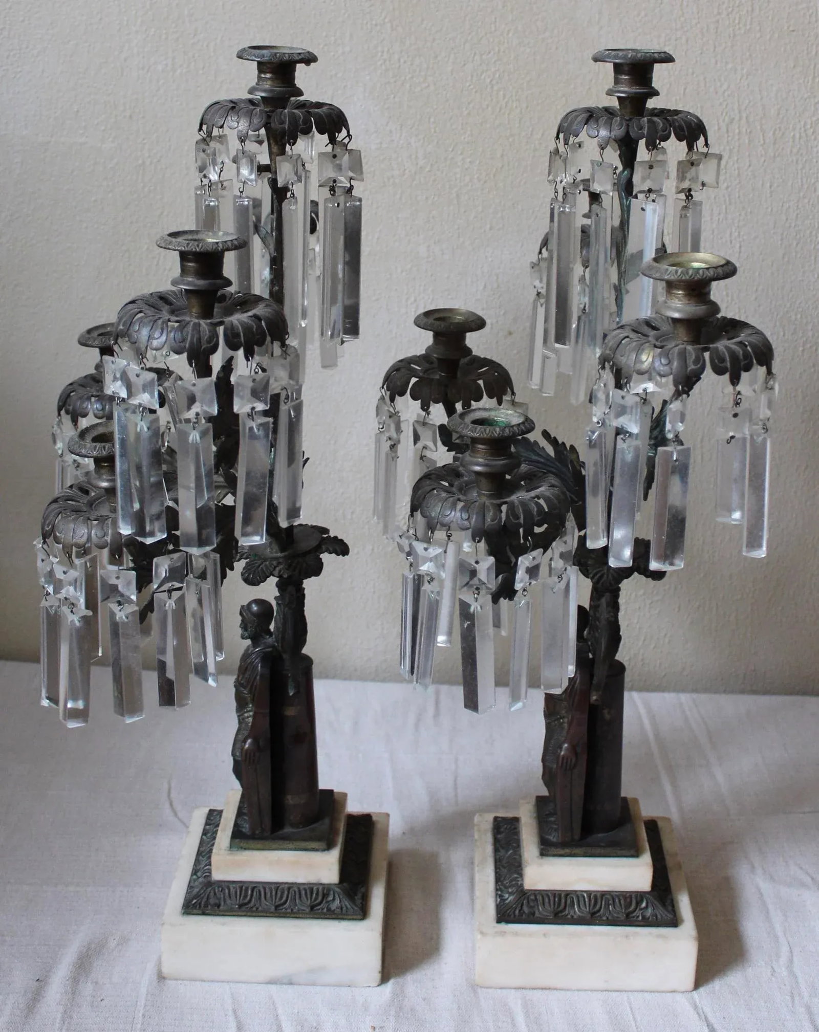 Bronze, Marble, and Crystal Candelabras - A Pair - 4