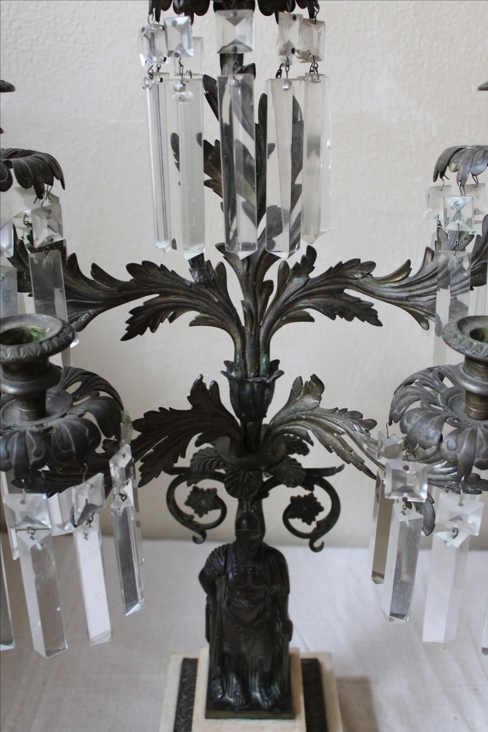 Bronze, Marble, and Crystal Candelabras - A Pair - 5