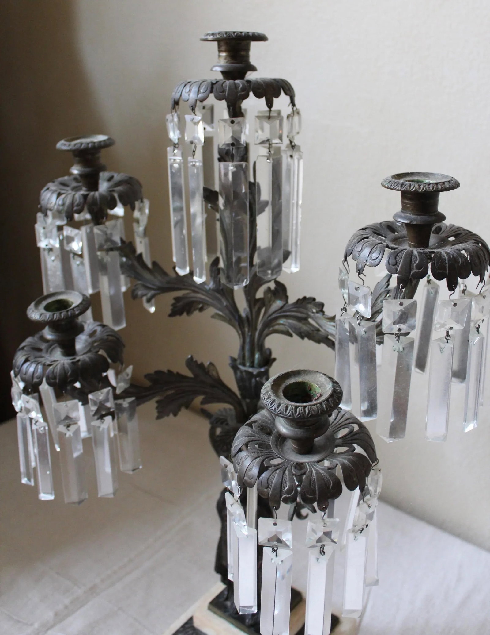 Bronze, Marble, and Crystal Candelabras - A Pair - 6