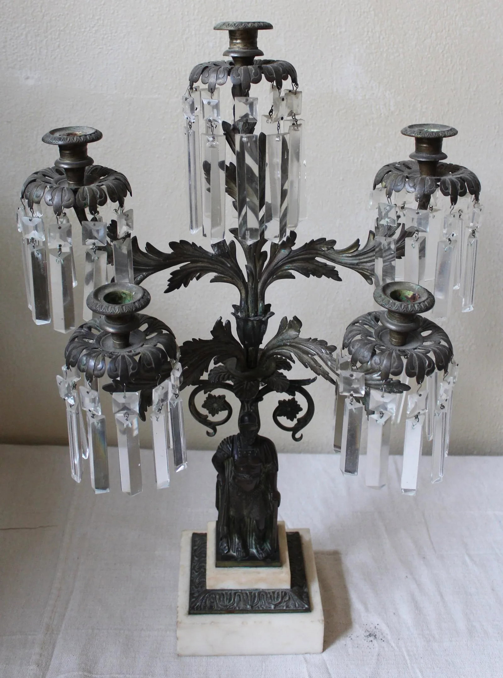 Bronze, Marble, and Crystal Candelabras - A Pair - 9