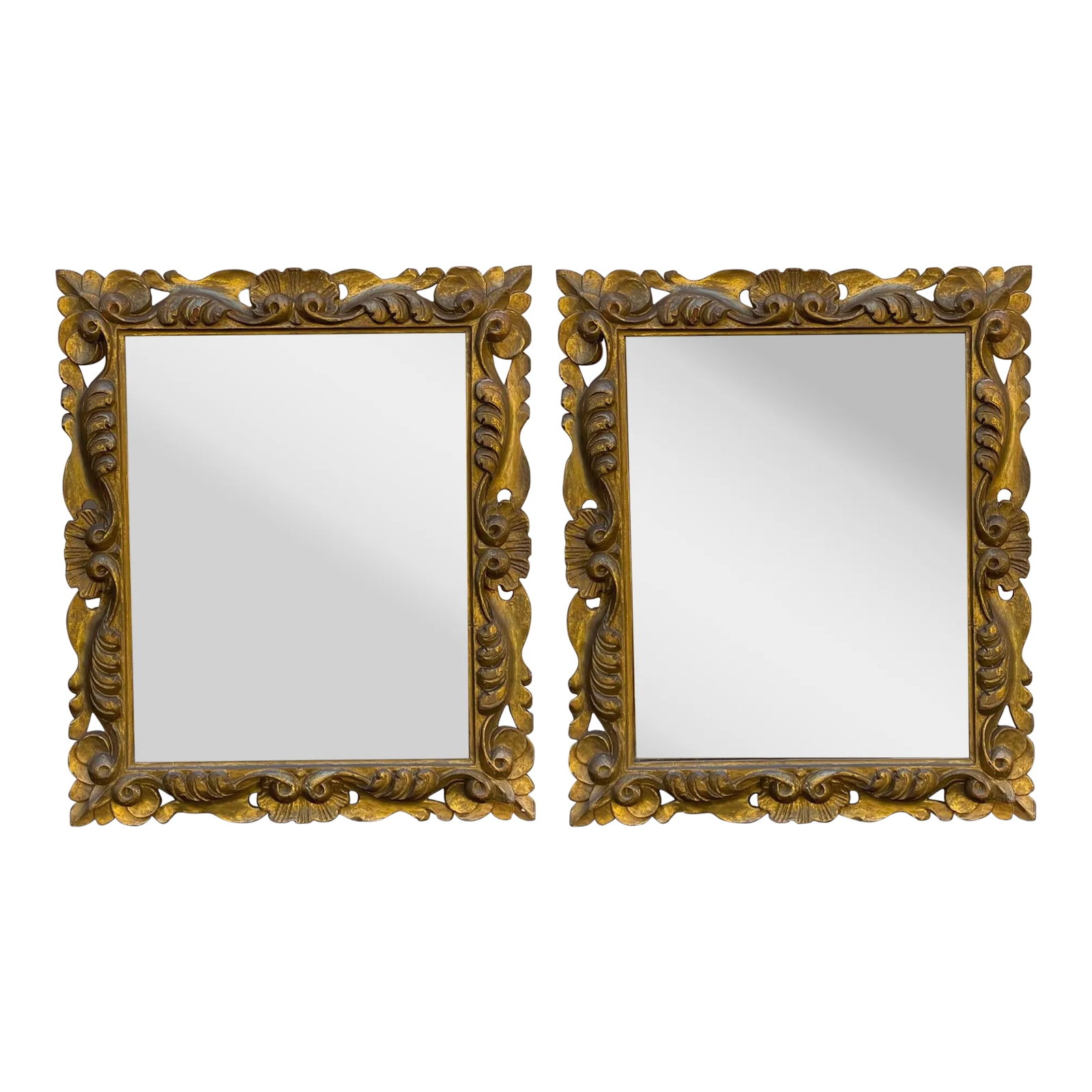 19th Century French Rococo Revival Carved Giltwood Mirrors, Pair (1 of 9)
