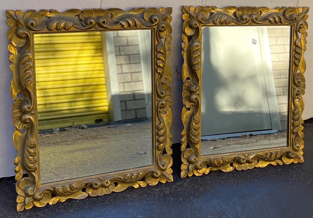19th Century French Rococo Revival Carved Giltwood Mirrors, Pair - 2