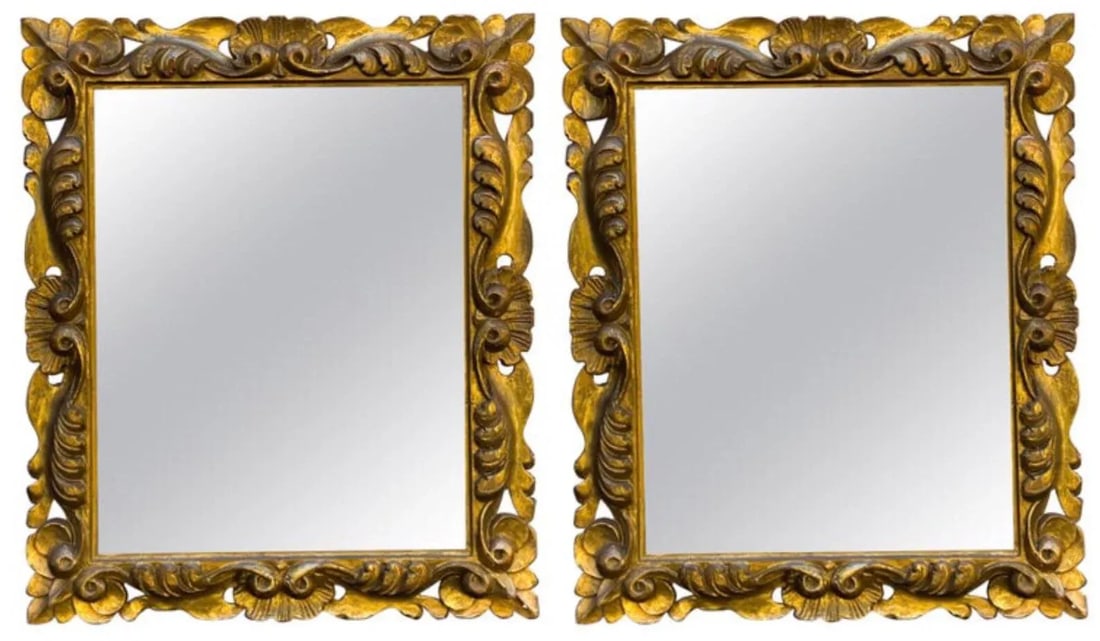 19th Century French Rococo Revival Carved Giltwood Mirrors, Pair - 8