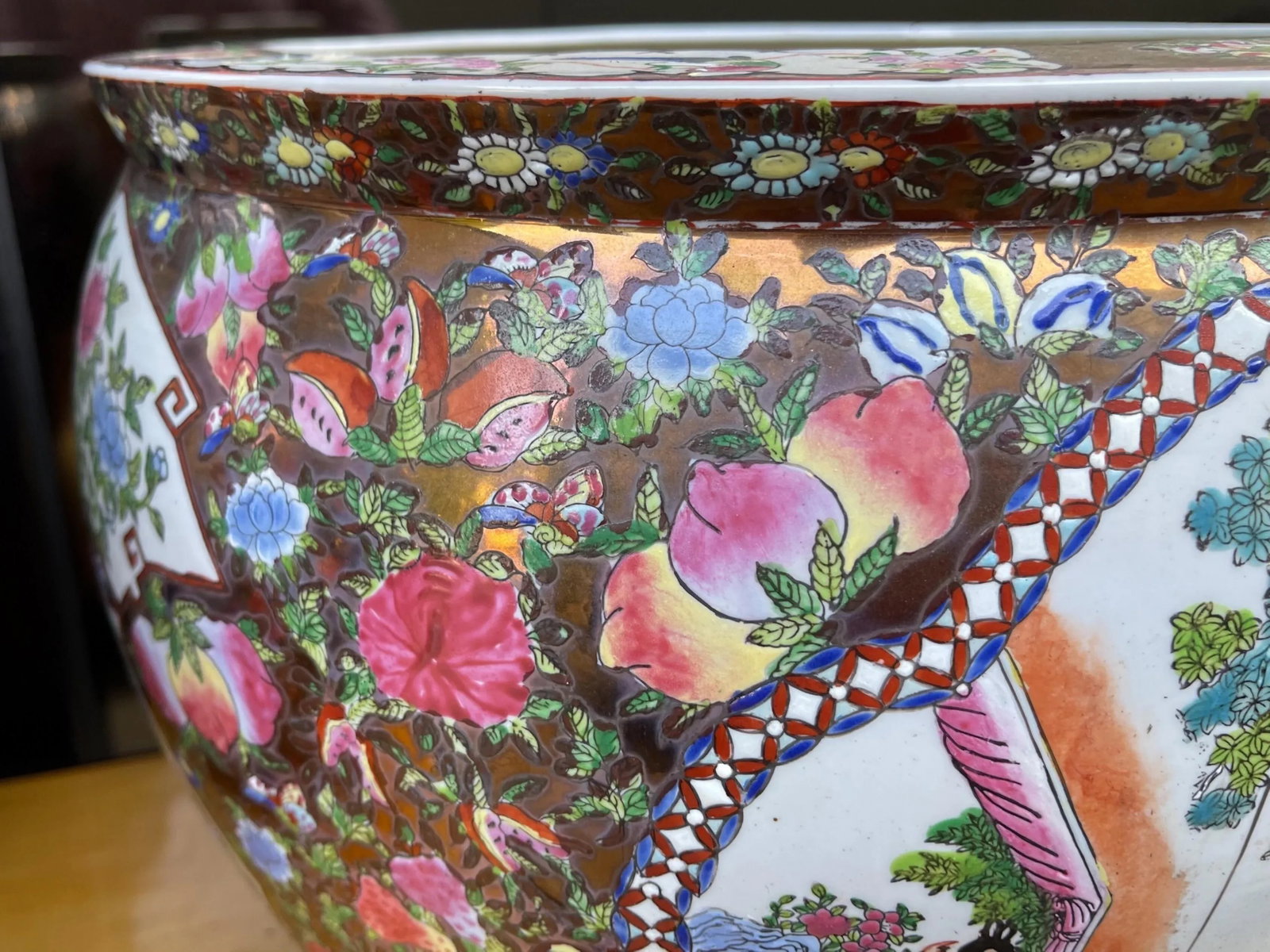 Large Chinese Export Style Famille Rose Planters / Jardinieres, Pair - 3