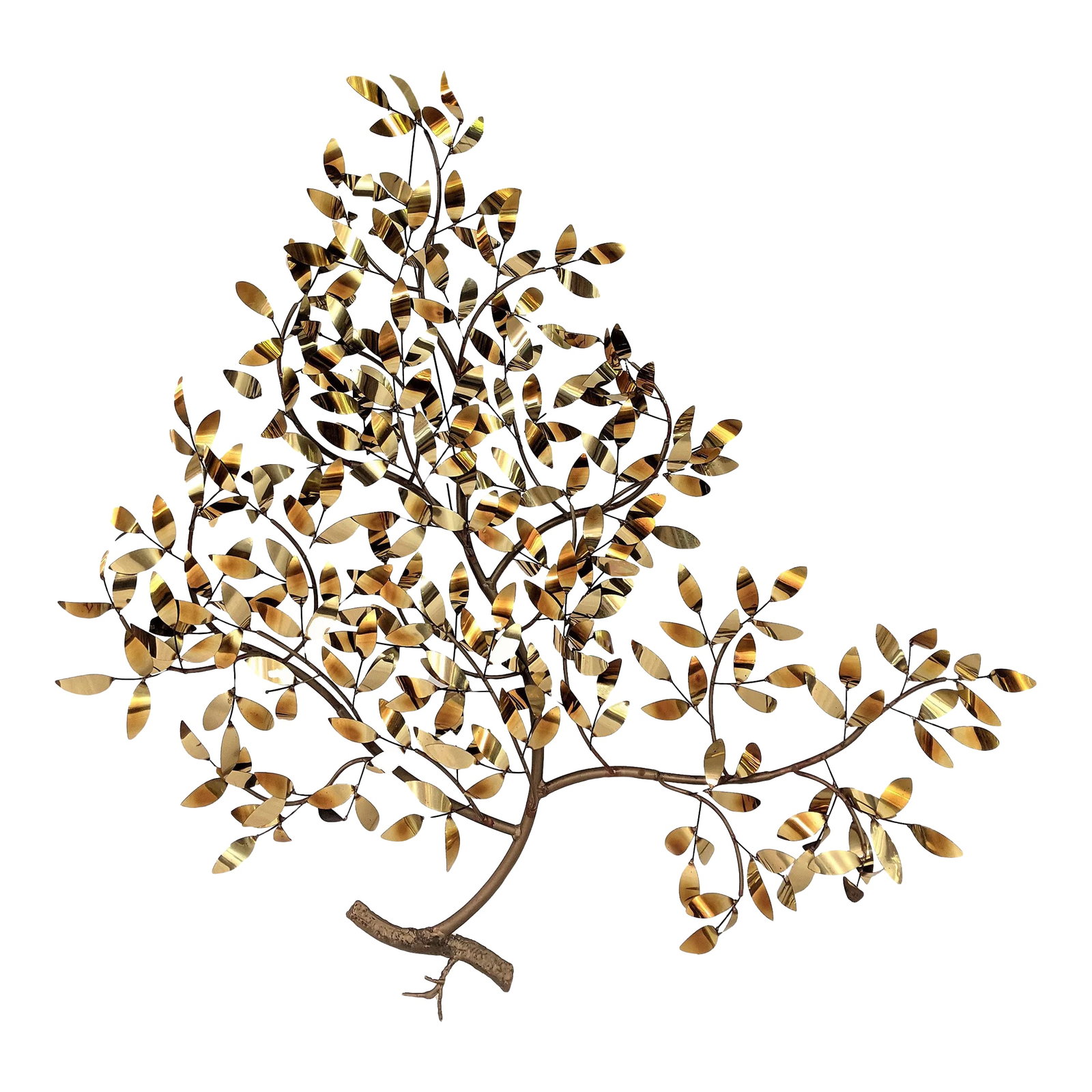 Vintage Curtis Jere Attributed Tree of Life Brass Wall Sculpture: Vintage Curtis Jere Attributed Brass and copper Tree Wall Sculpture 53 inches. The tree is made of a series of fused rods with thin brass leaves. The effect is organic and textural with a modernist ed