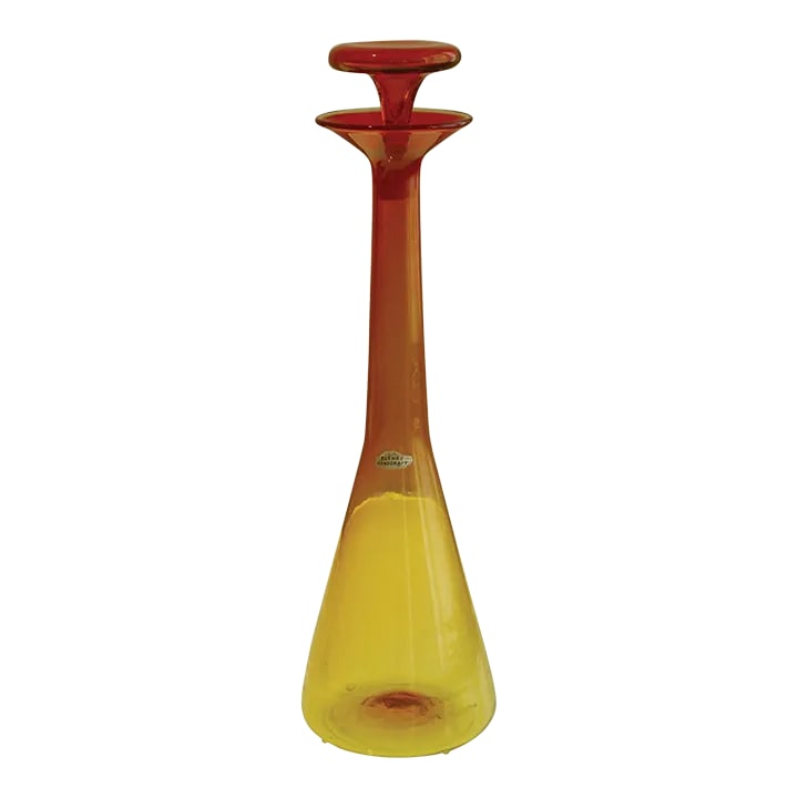 Vintage Blenko Tangerine Decanter, Design by Wayne Husted: Many antique glass pieces have tiny tiny bubbles or other imperfections in the glass. Condition: Alterations: Original Condition Unaltered Imperfections: Some Imperfections Condition Notes: Many