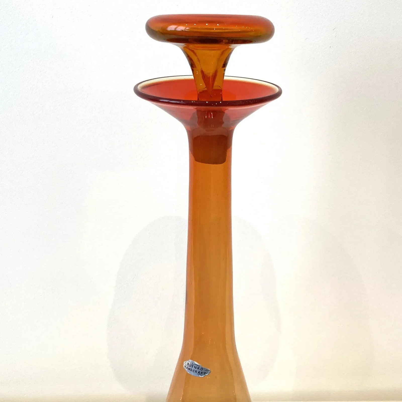 Vintage Blenko Tangerine Decanter, Design by Wayne Husted - 2