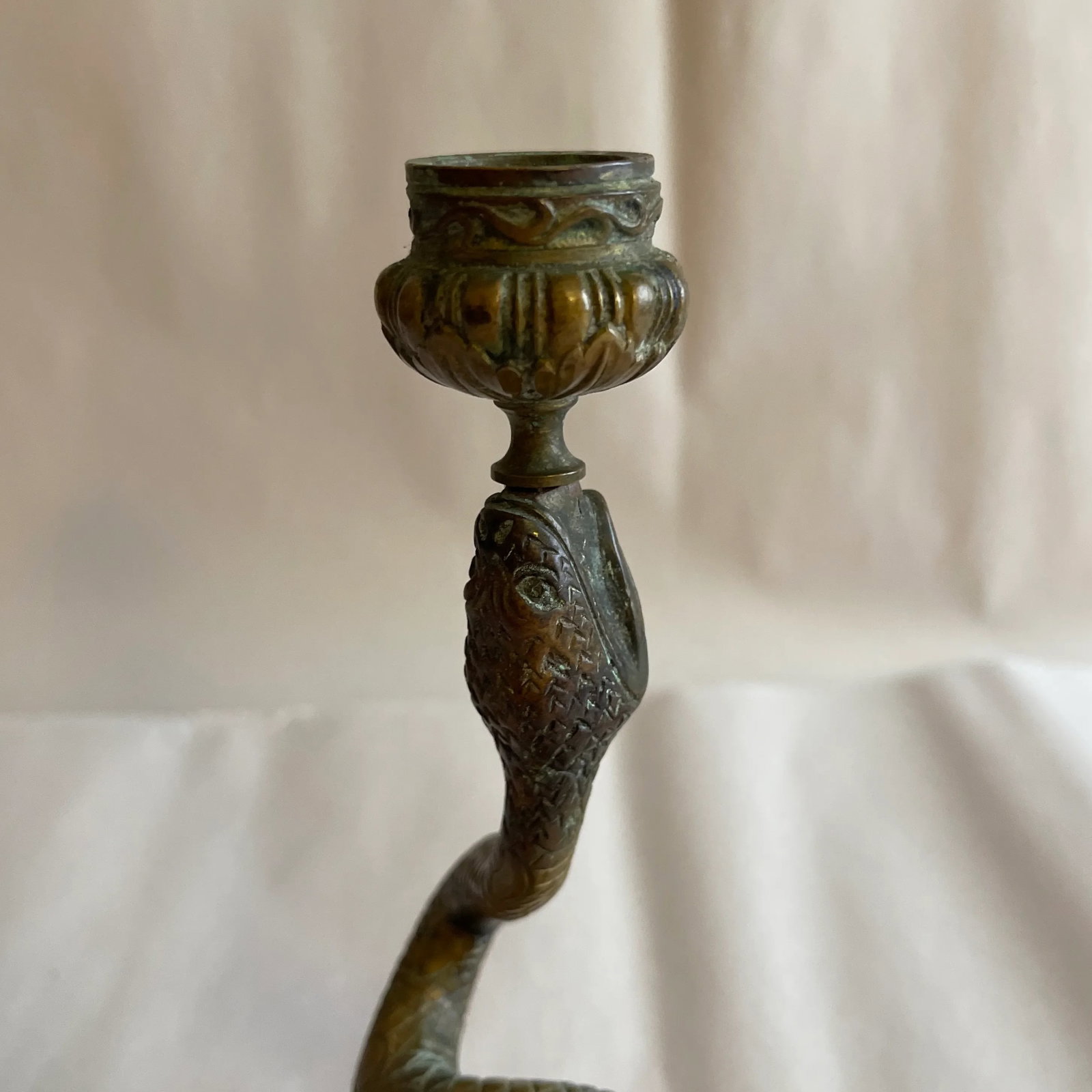 French Brass Snake Candlestick - 2