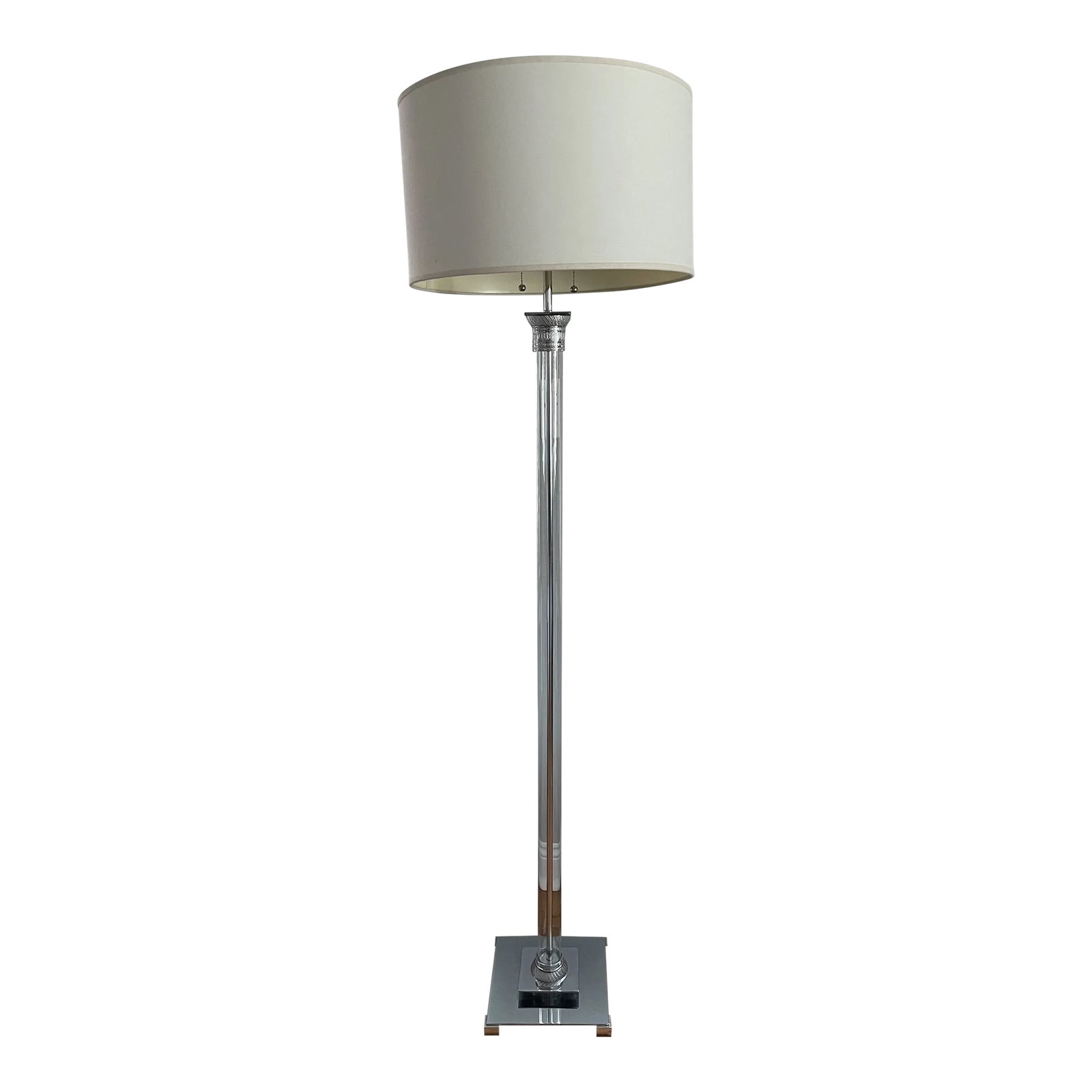 Restoration Hardware French Directoire Glass Column Floor Lamp in Polished Nickel: Restoration Hardware French Column Glass and Polished Nickel Floor Lamp Intricate details on the lamp with clear glass column as elegant round metal bar runs through the center. Stunning piece for