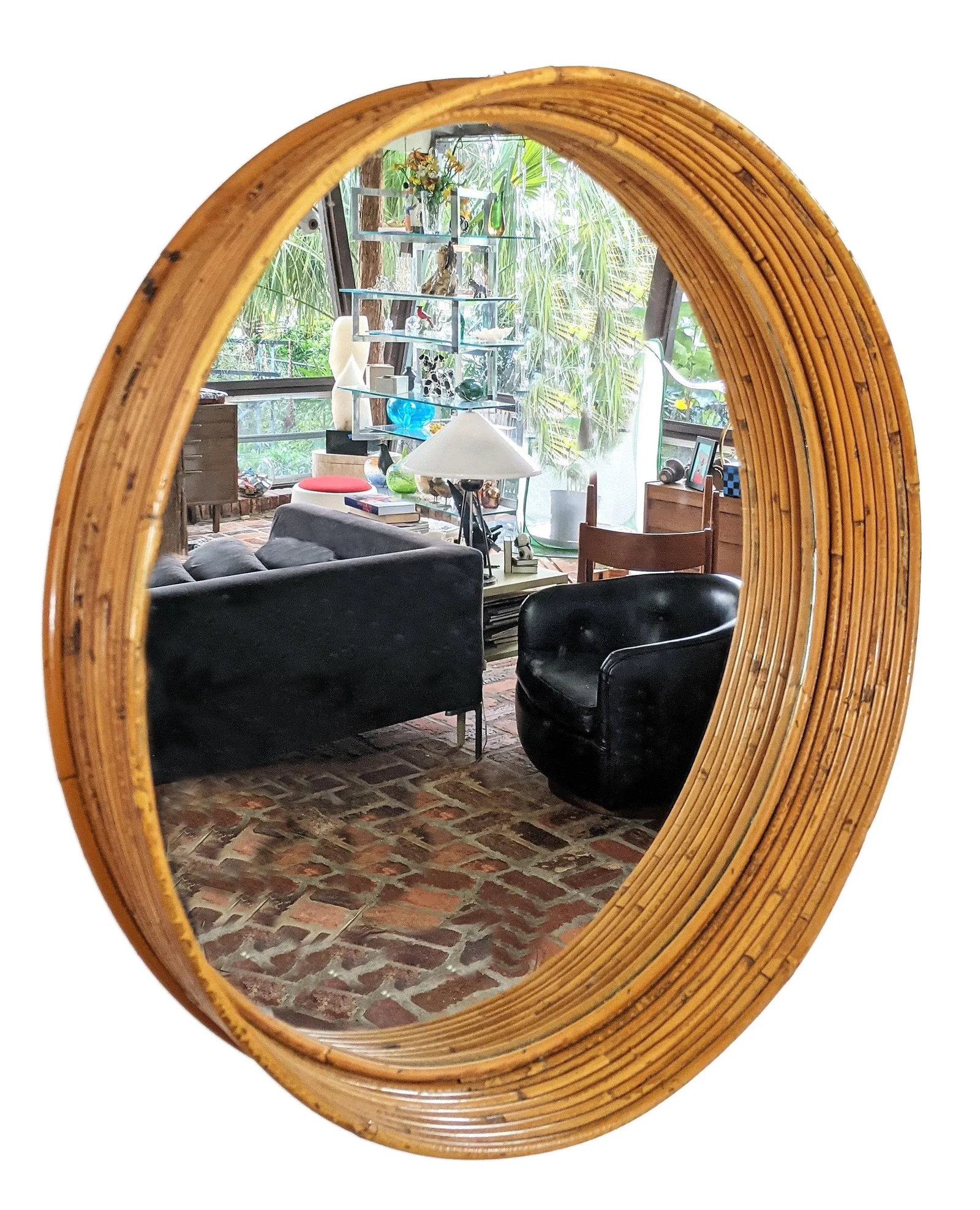 Gabriela Crespi Style Wall Mirror Pencil Reed Ratan Frame - 5