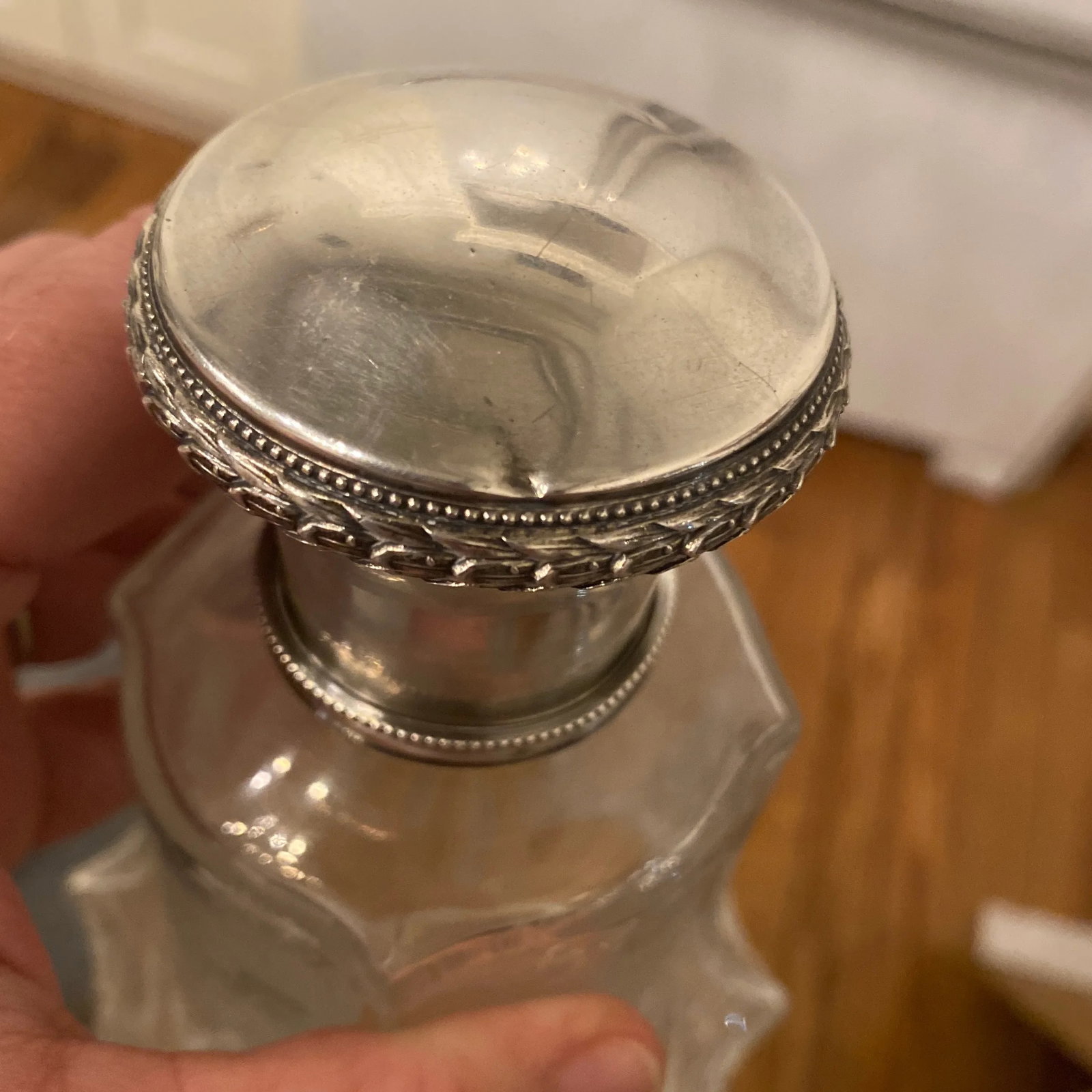 Antique Baccarat-Style Sterling and Crystal Perfume Bottles Vanity Set- 7 Pieces - 12
