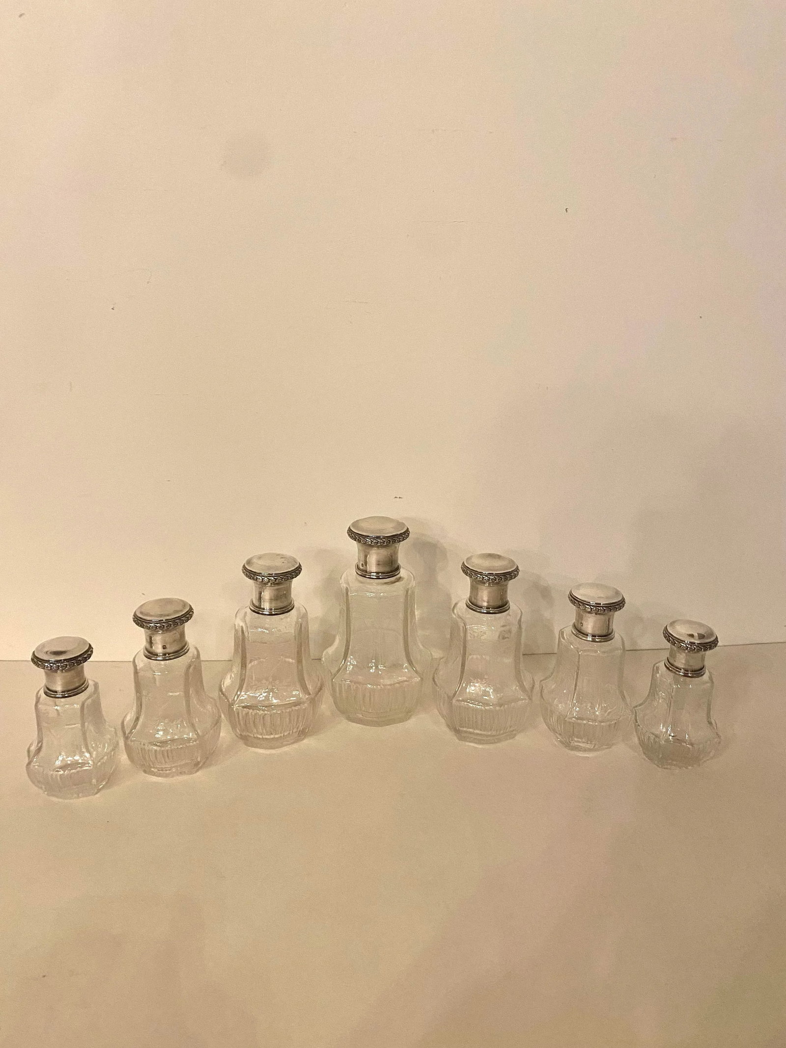 Antique Baccarat-Style Sterling and Crystal Perfume Bottles Vanity Set- 7 Pieces - 9