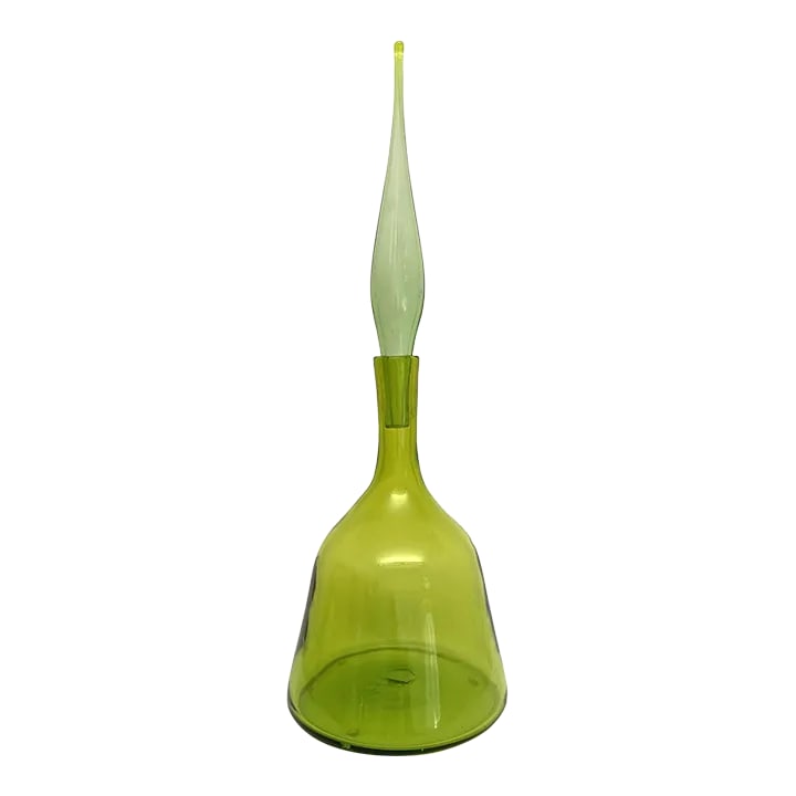 Vintage Blenko Decanter With Stopper, Design by Wayne Husted, Olive Green (1 of 8)