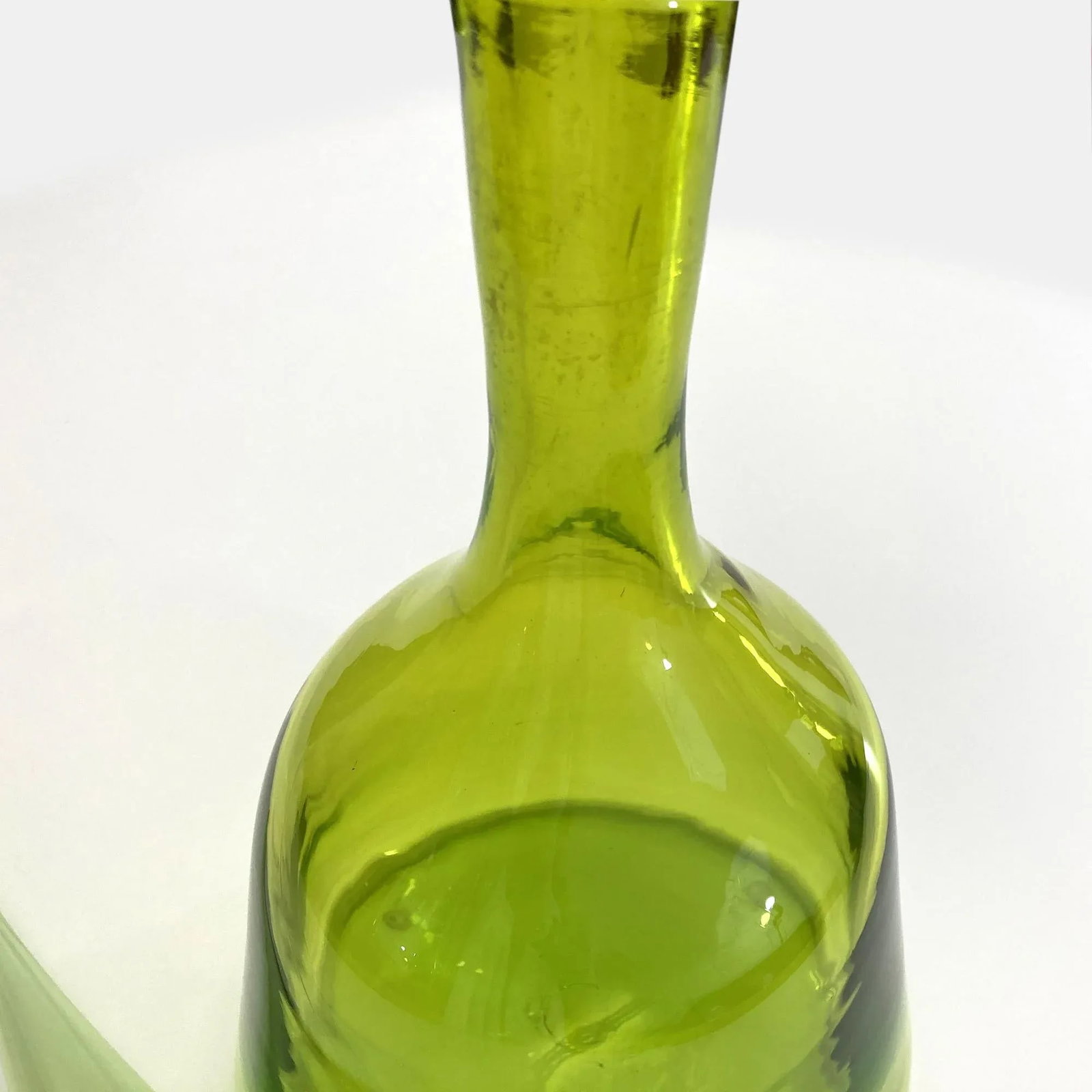 Vintage Blenko Decanter With Stopper, Design by Wayne Husted, Olive Green - 4