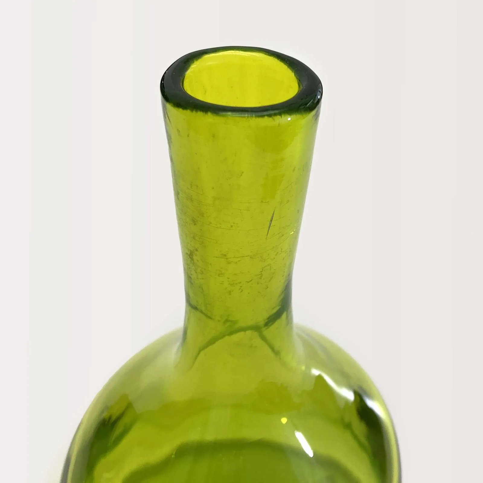 Vintage Blenko Decanter With Stopper, Design by Wayne Husted, Olive Green - 6