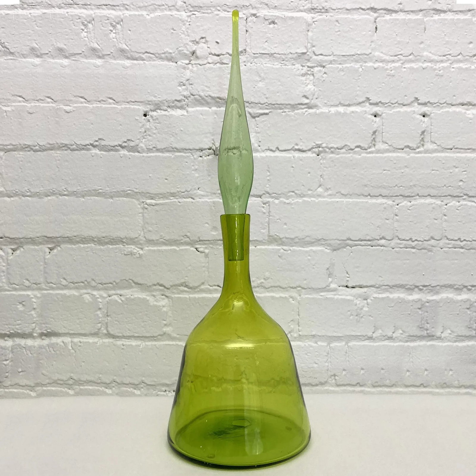 Vintage Blenko Decanter With Stopper, Design by Wayne Husted, Olive Green - 7