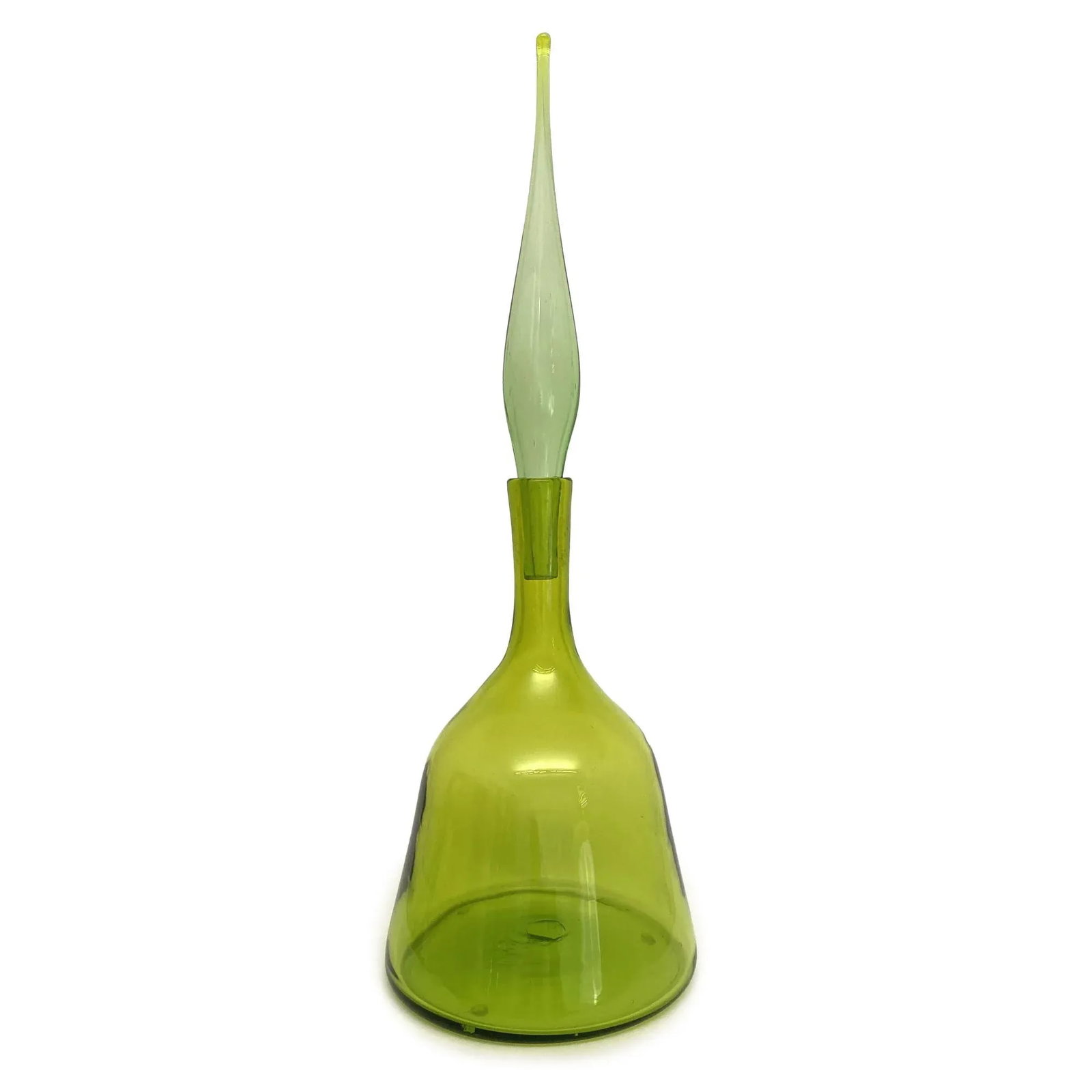 Vintage Blenko Decanter With Stopper, Design by Wayne Husted, Olive Green - 8