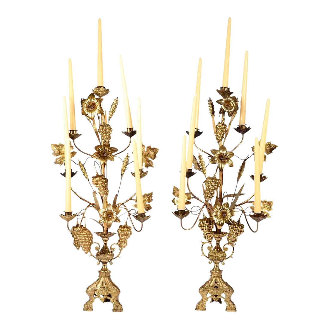 1890's Gilt Seven Arm Candelabra With Flower & Grape Motif - a Pair (1 of 10)